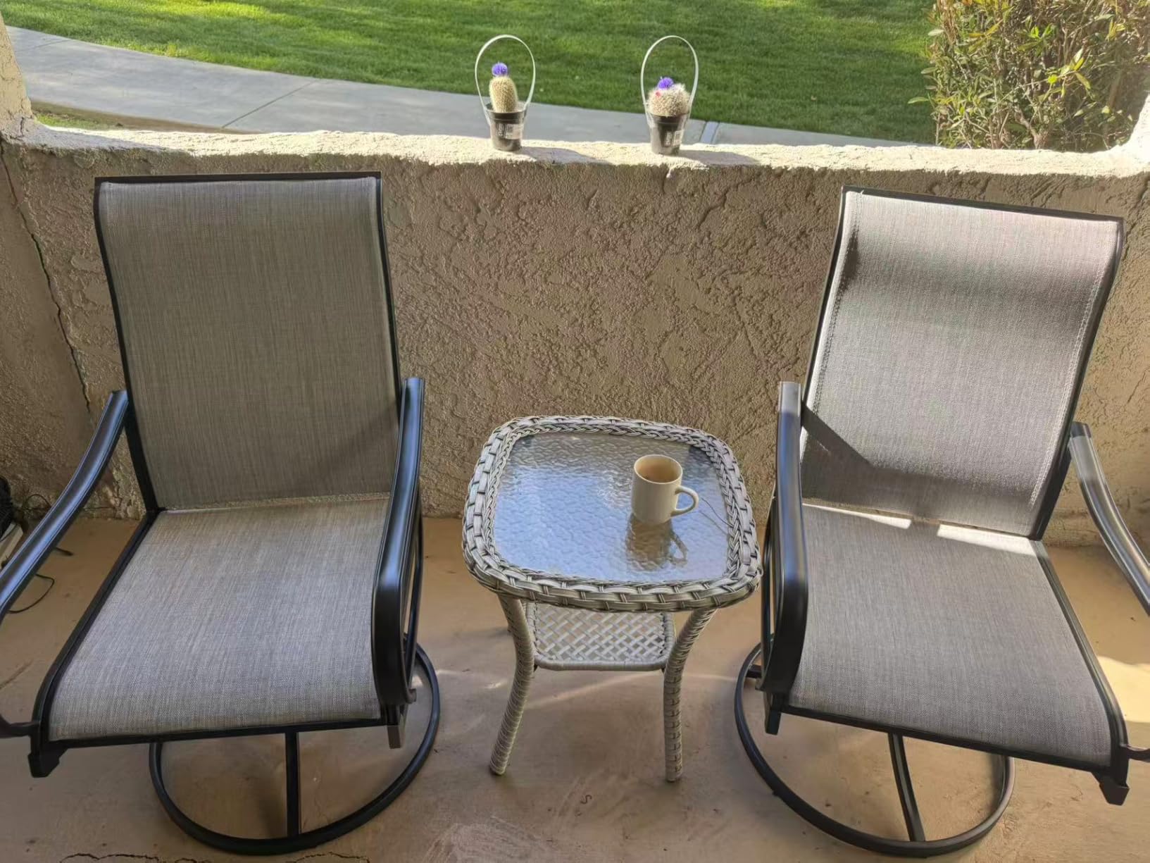 PHI VILLA Outdoor Swivel Patio Dining Chairs Set of 2, All Weather Patio Chair with Padded Textilene & Metal Frame for Outdoor Poolside Lawn Garden, Brown customer photo 2