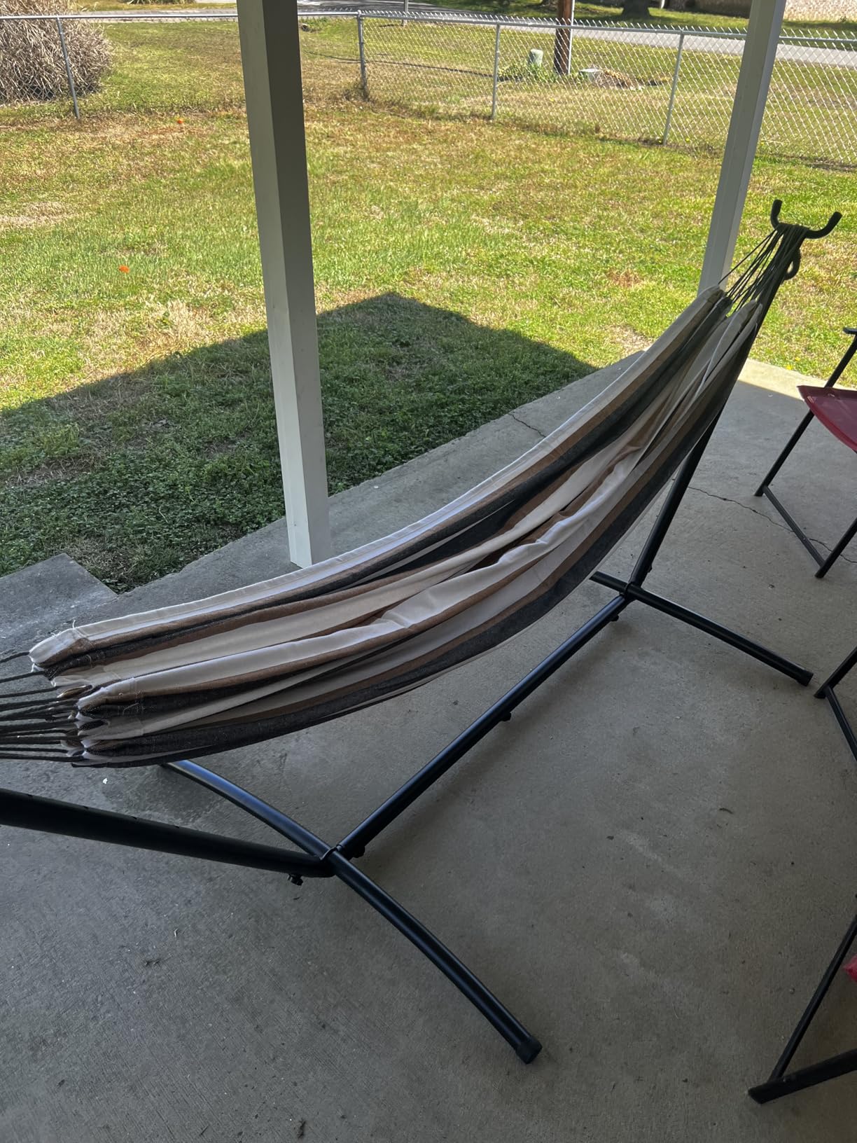 PNAEUT Double Hammocks with Stand for Outside, Portable Space Saving Heavy-Duty Steel Frame for Indoor Outdoor Patio Yard, Easy Assembly, 2 Person 450 lbs Capacity (Coffee) customer photo 1
