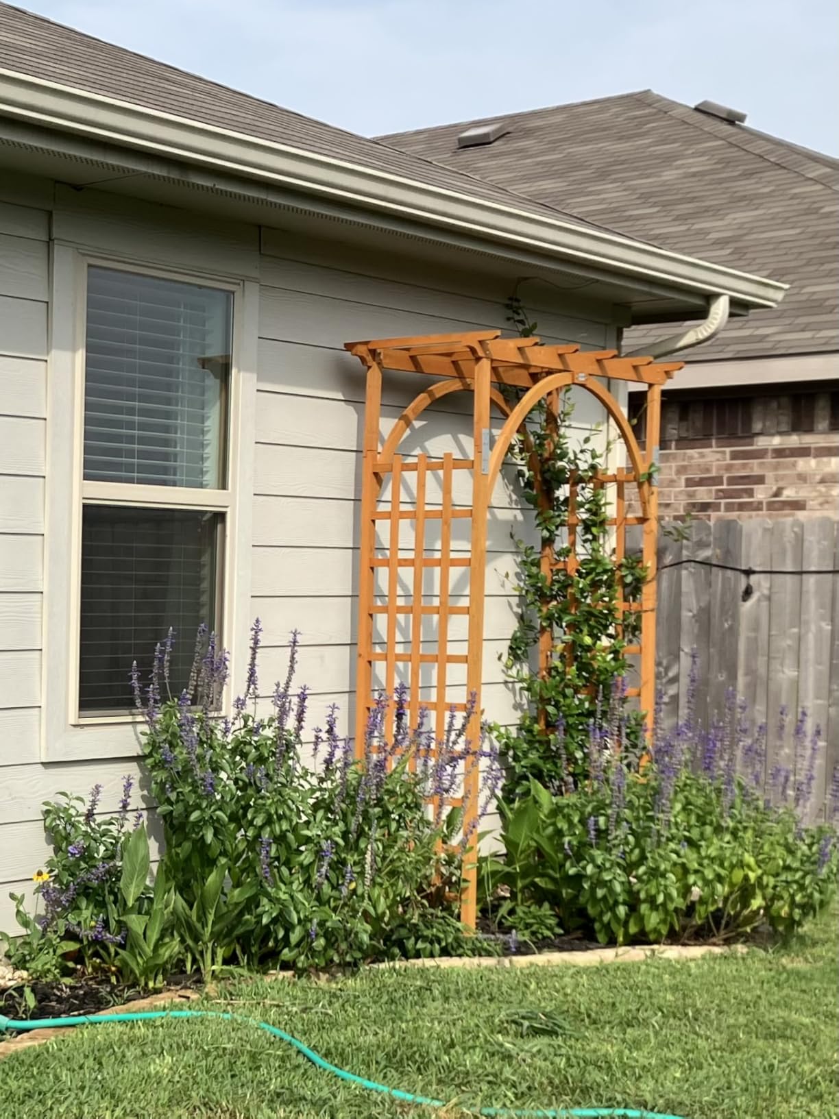 VINGLI 85in Wooden Arbor, Wedding Arch for Ceremony, Wood Trellis for Plant Climbing, Christmas Decor Pergola for Garden Backyard, Lawn (Teak) customer photo 1