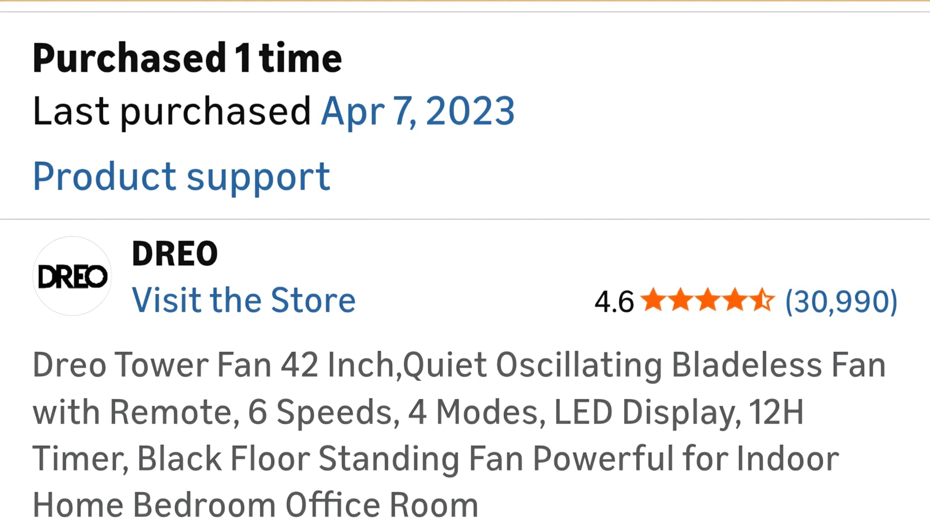 DREO Tower Fan for Bedroom, 28 ft/s, 20dB Quiet Oscillating Bladeless Fan with Remote, 9 Speeds, 4 Modes, 12H Timer, LED Display, Standing Floor Fan Powerful for Indoor Home Office Room, 42 Inch customer photo 1