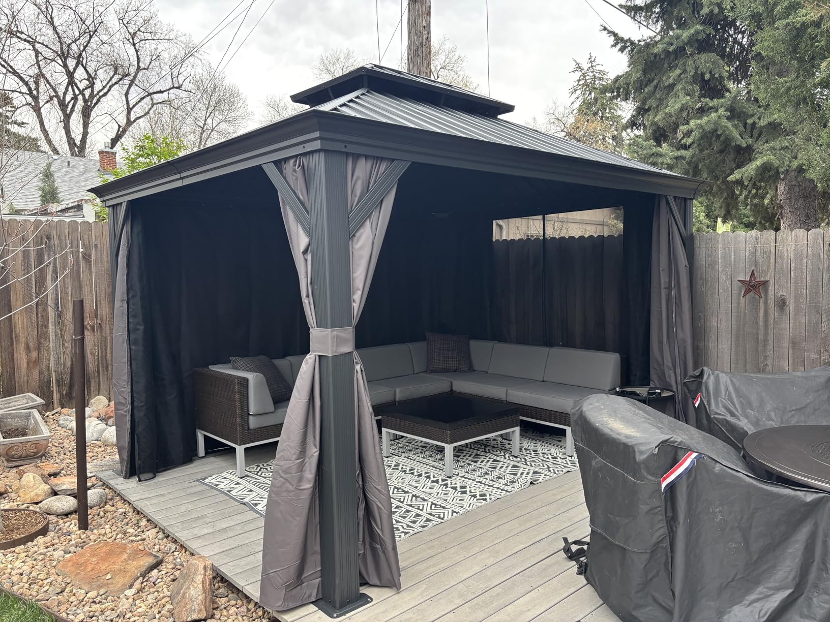 PURPLE LEAF 10' X 12' Permanent Hardtop Gazebo Aluminum Gazebo with Galvanized Steel Double Roof for Patio Lawn and Garden, Curtains and Netting Included, Grey customer photo 1