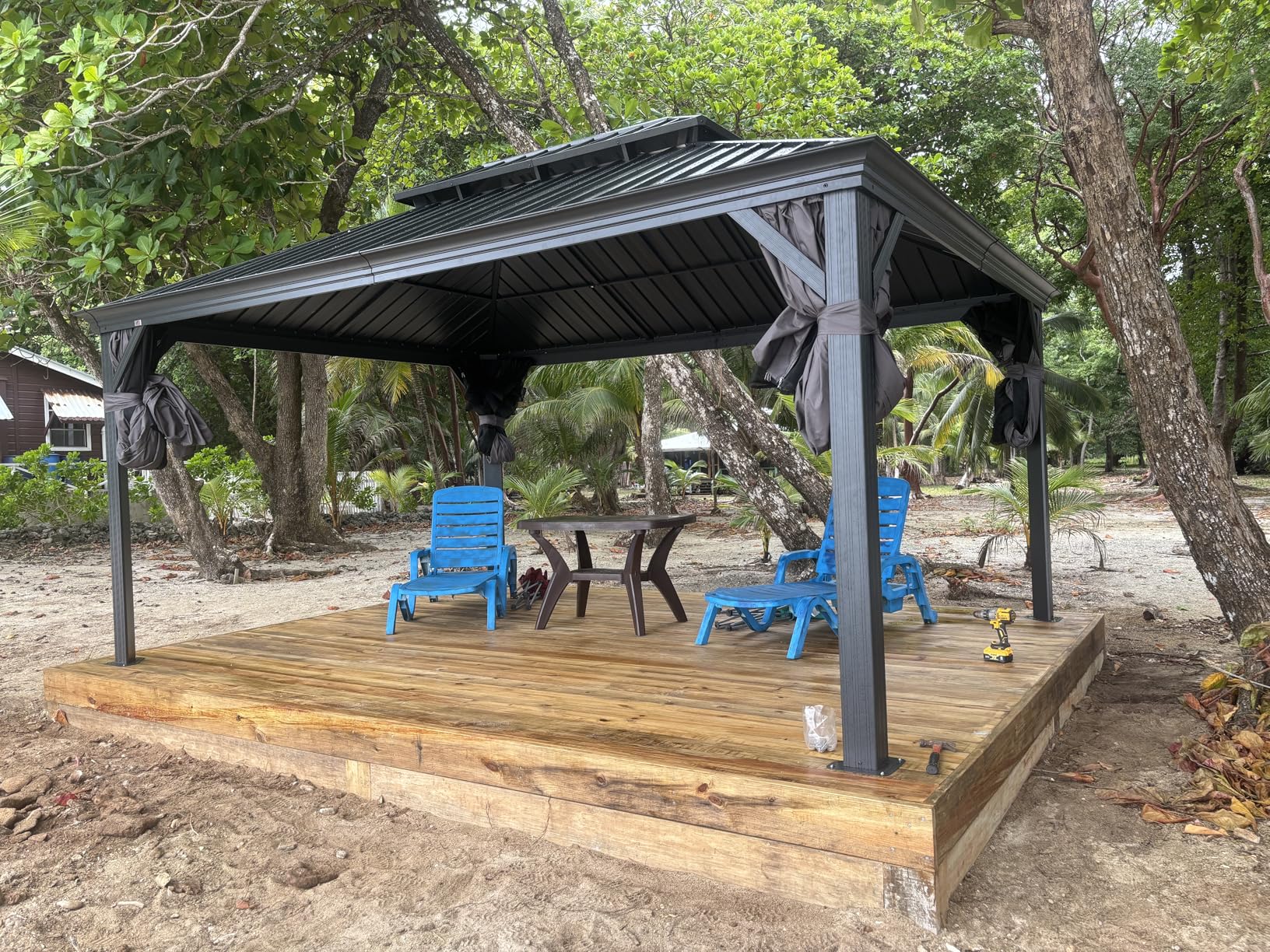 PURPLE LEAF 10' X 12' Permanent Hardtop Gazebo Aluminum Gazebo with Galvanized Steel Double Roof for Patio Lawn and Garden, Curtains and Netting Included, Grey customer photo 2