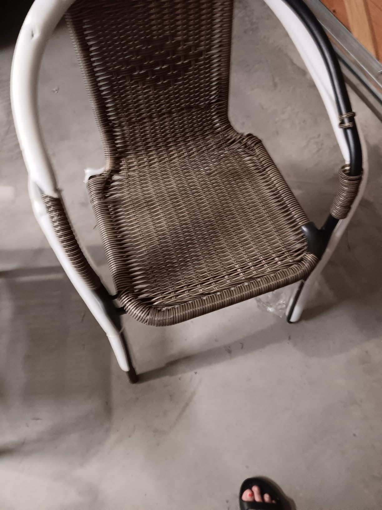EMMA + OLIVER Set of 2 Modern Rattan Indoor/Outdoor Stack Chairs, Stacking Rattan Patio Chairs with Curved Back and Cross Bracing, Brown customer photo 2