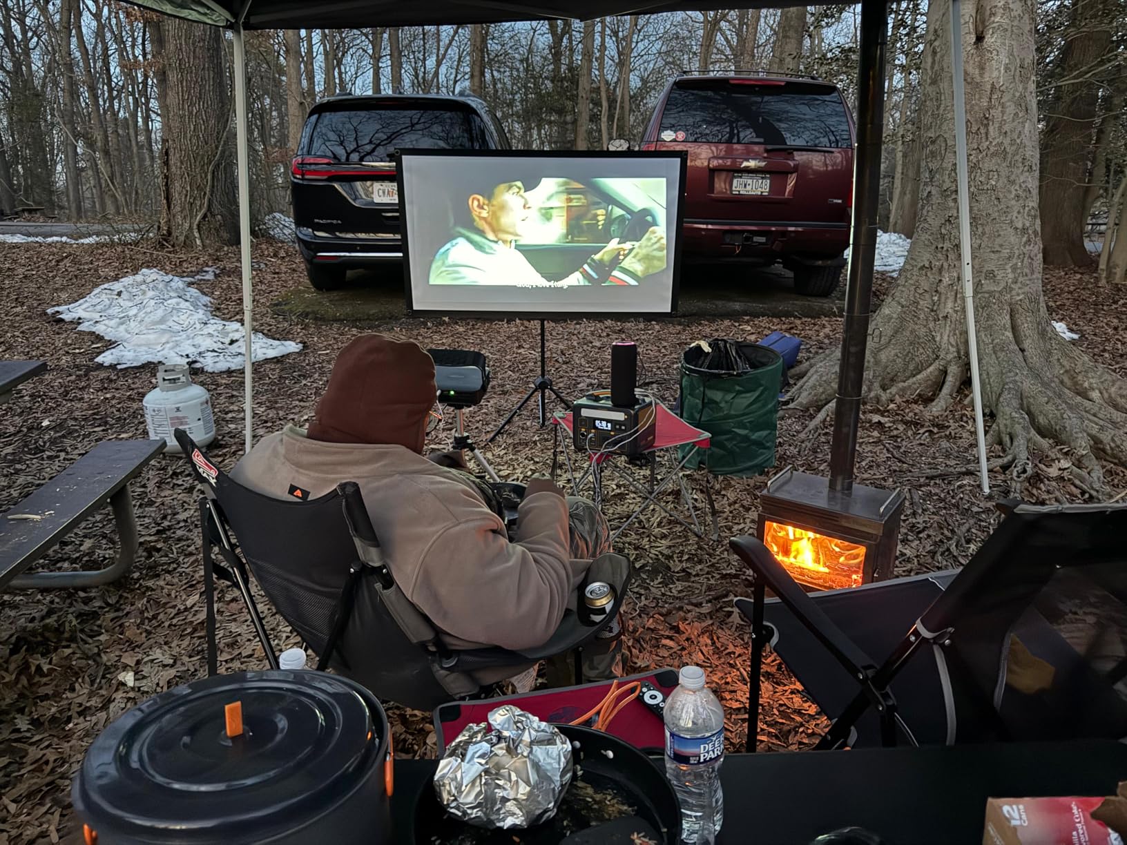 Portable Projector Screen with Stand, Outdoor Movie Screen, 80 Inch 16:9, Light-Weight, Mobile and Compact, Easy Setup and Carrying, Projection Screen with 1.2 Gain Glass Fiber, Idea for Home Cinema customer photo 2