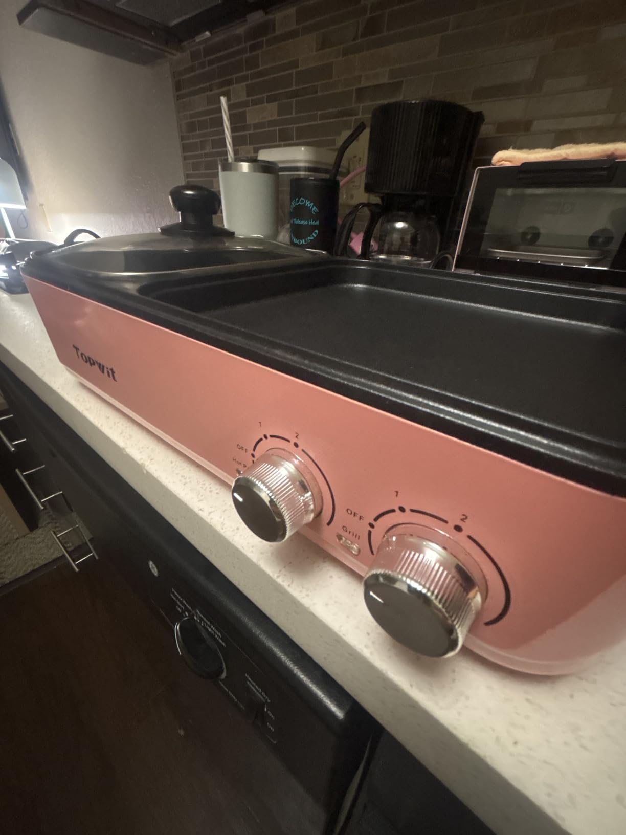 Topwit Hot Pot Electric with Grill, 2 in 1 Indoor Non-stick for Steaks, Shabu Shabu, Noodles, Simmer and Fry, Korean BBQ Grill, Independent Dual Temperature Control, Pink customer photo 2