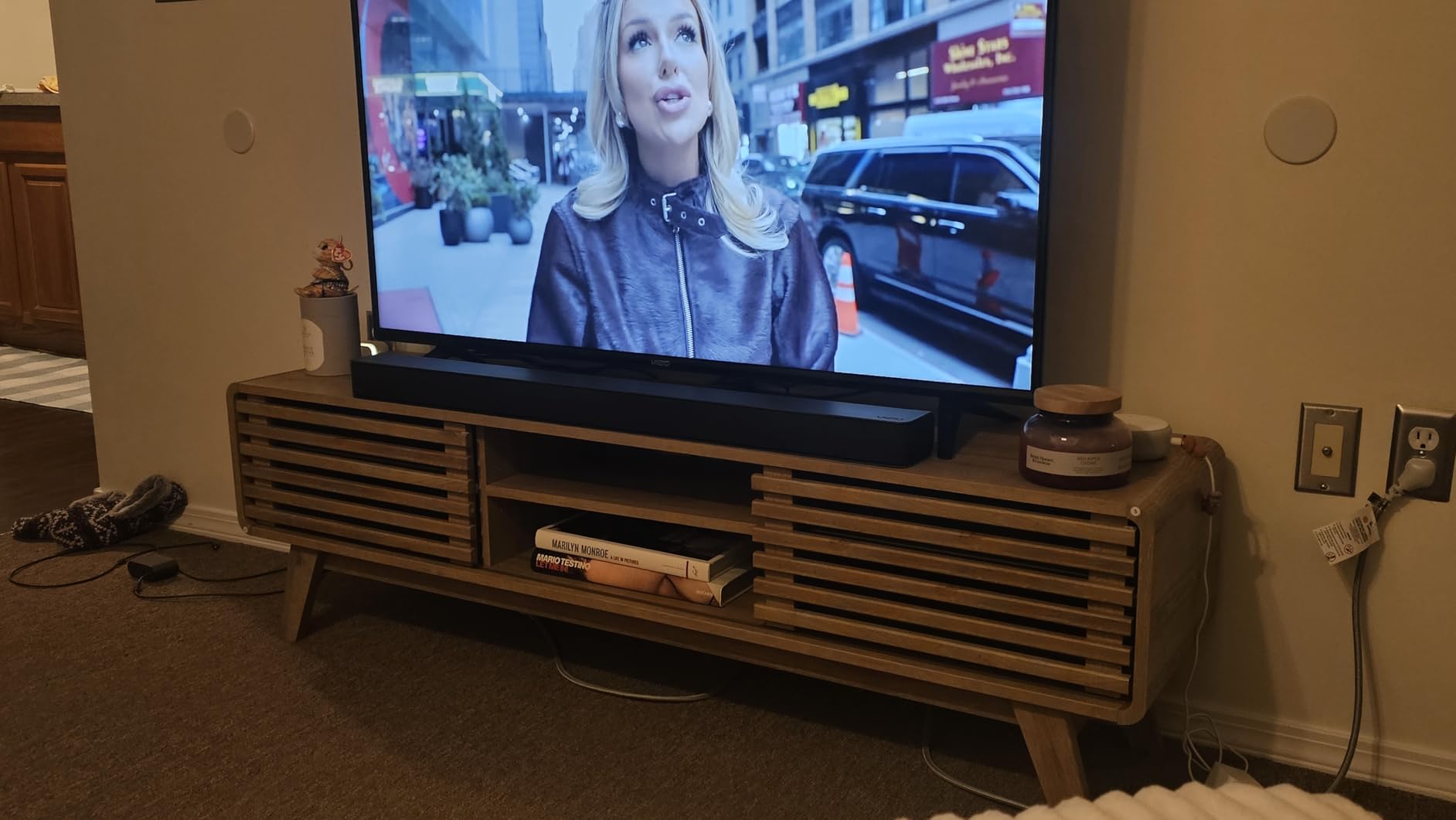 mopio Ensley TV Stand, Mid Century Modern for 55/60/65 inch TV, Farmhouse TV Stand, Entertainment Center with Storage, TV and Media Console for Living Room (Walnut, 59 inch Low) customer photo 2