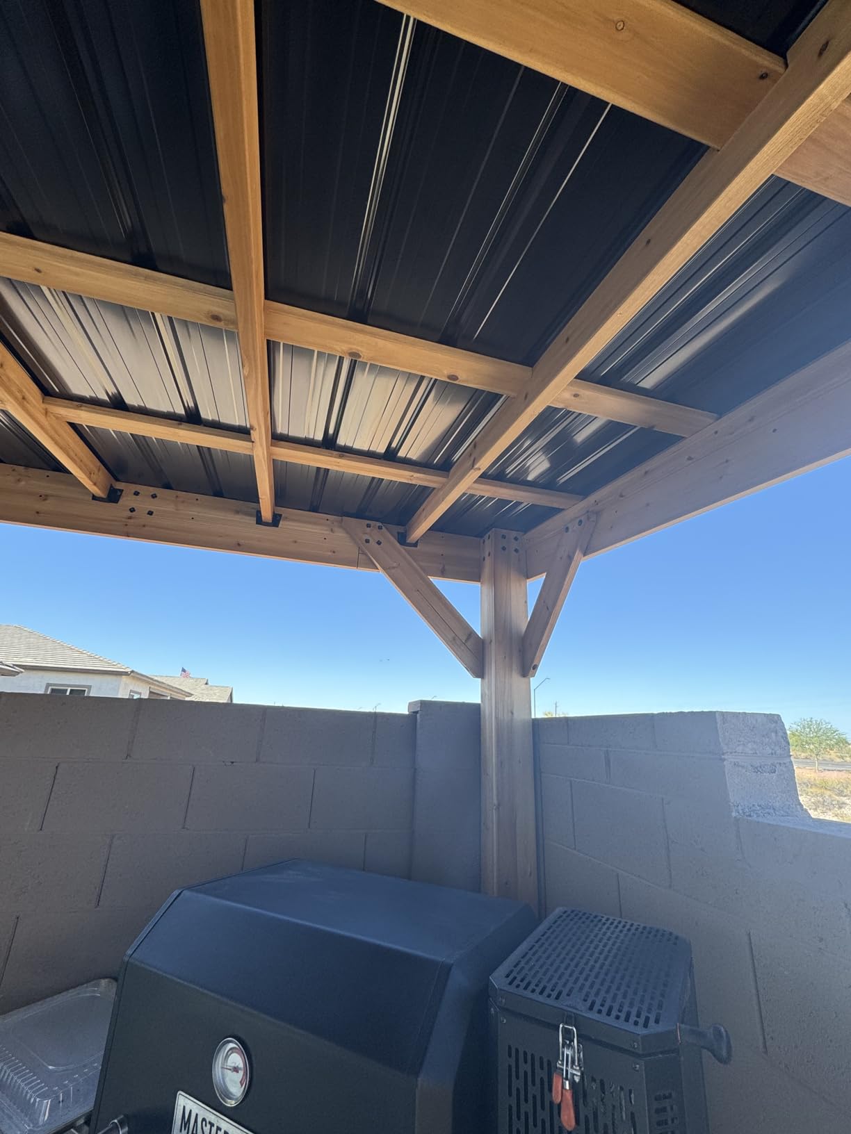 Backyard Discovery Saxony 8' x 5' Cedar Wood BBQ Grill Gazebo Pavilion with Hardtop Galvanized Steel Roof, Bar Tops, Powerport, Snow Support, Wind Resistance, Cook Station for Outdoor Patio or Deck customer photo 1