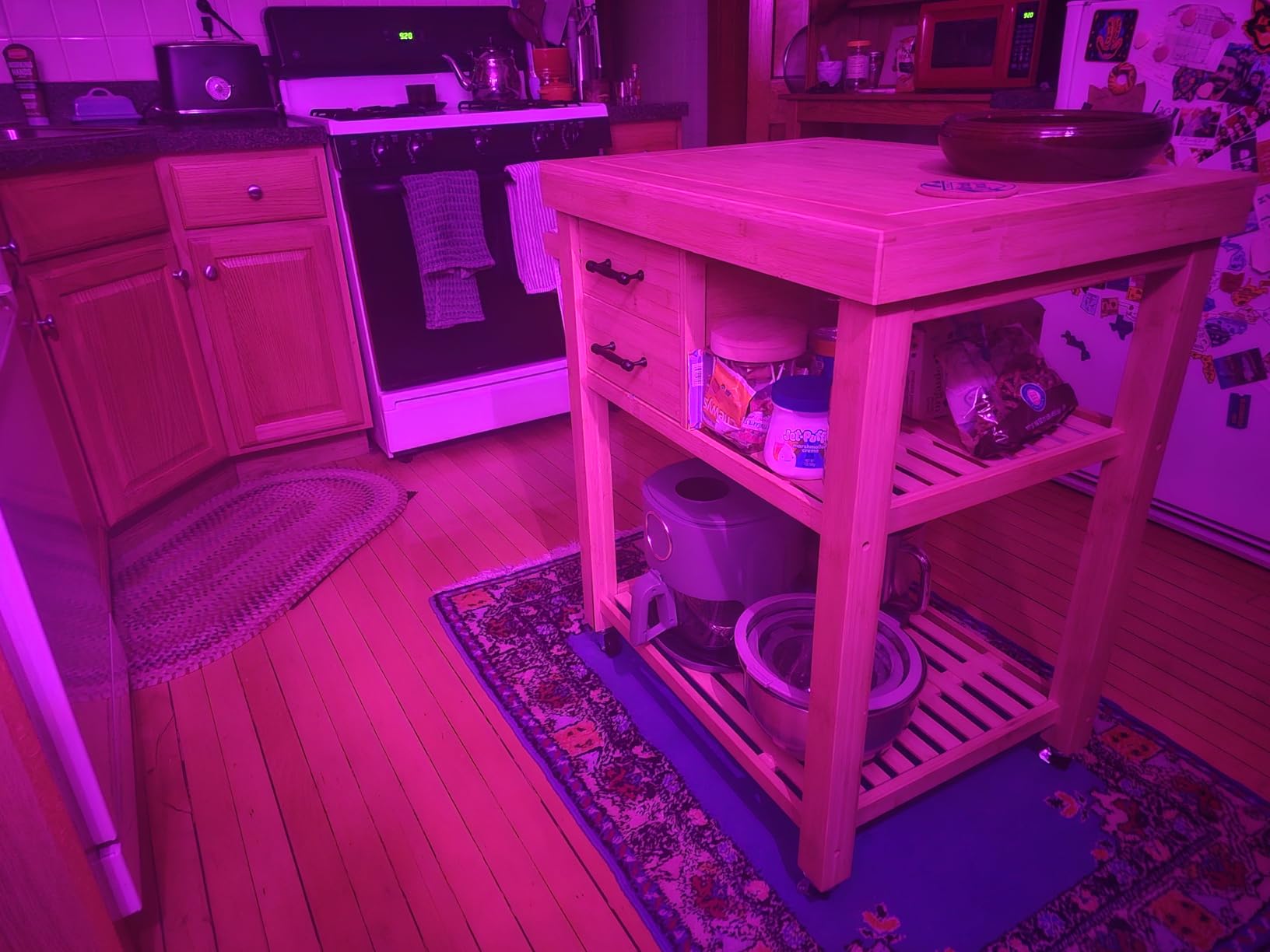 Home Aesthetics Rolling Kitchen Island Cart with Drawers Shelves, Towel Rack, Locking Casters, Butcher Block Food Prepping Cart Trolley on Wheels, Bamboo Wood customer photo 1