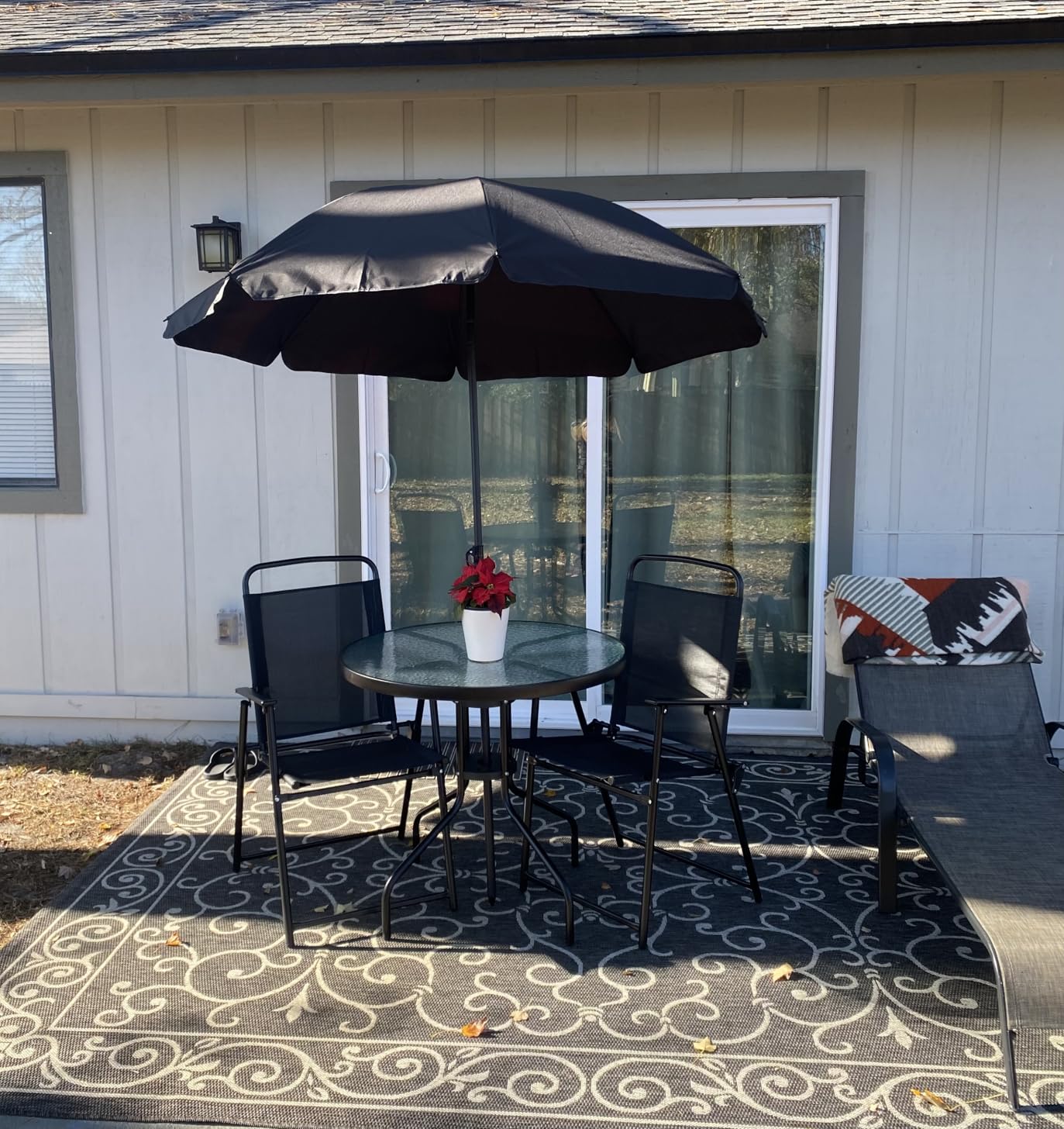 Vongrasig 6 Piece Folding Patio Dining Set,Small Metal Outdoor Garden Patio Table and Chair Set w/Umbrella for Lawn,Deck,Backyard,Black customer photo 1