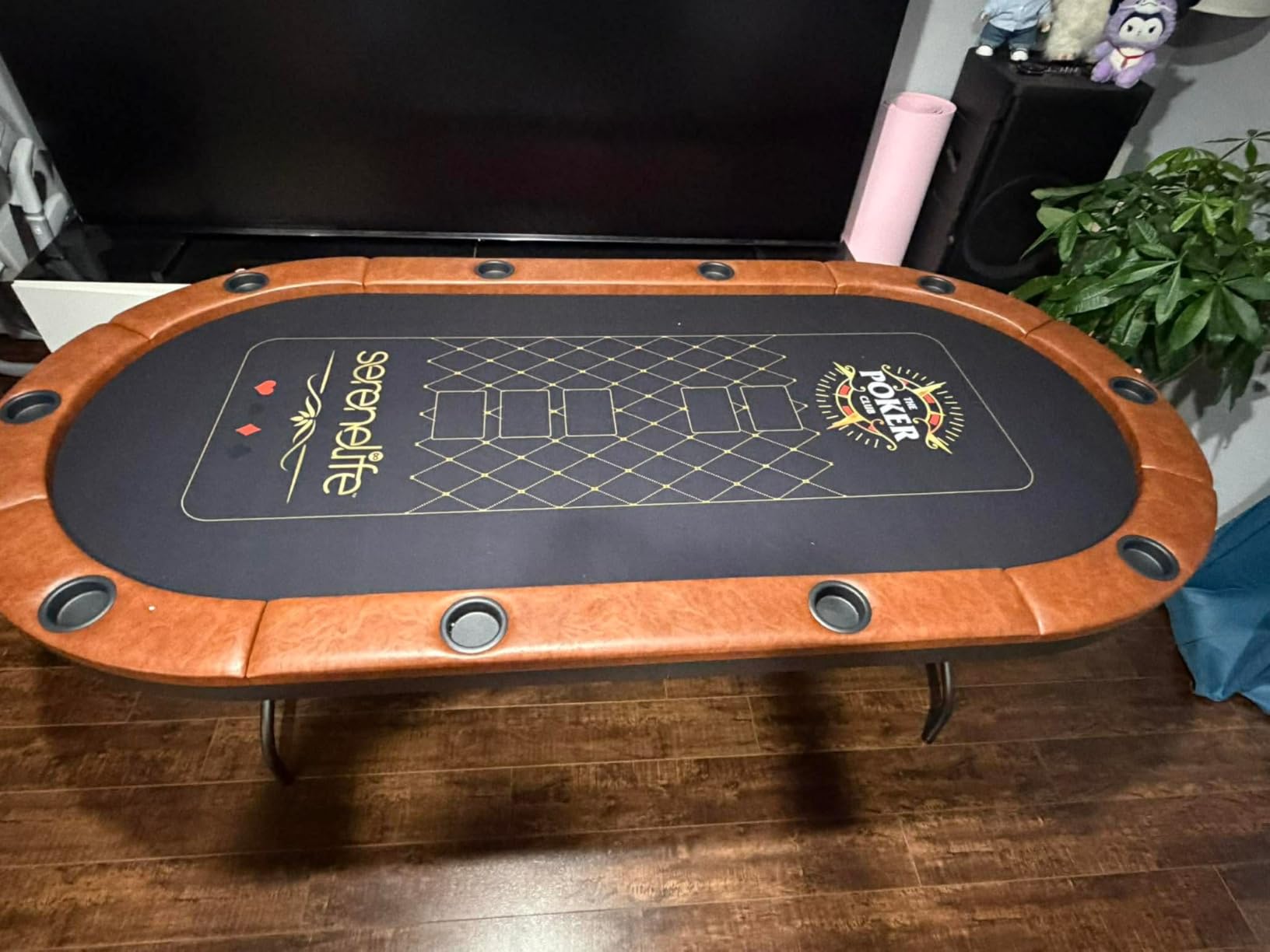 SereneLife 7ft Poker Table for 10 Players - Heavy Duty Oval Texas Hold'em Casino Table for Game Room, 25mm Reinforced Metal Legs, Durable Black PVC Rail, 10 Deep Cup Holders & Professional Layout customer photo 2