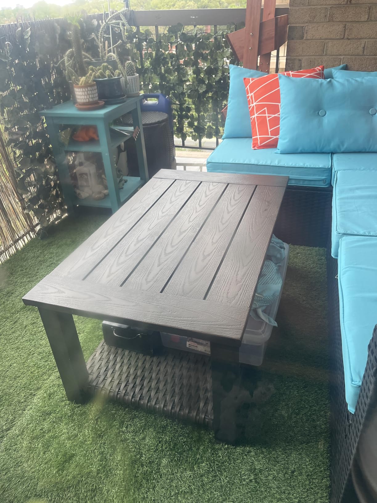 Grand patio Outdoor Coffee Table with Wicker Shelf Storage, 40-inch Rectangle Modern Patio Coffee Table with Faux Wood Tabletop, Fits with Outdoor Conversation Set customer photo 1