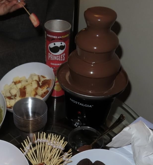 Nostalgia 4 Tier Electric Chocolate Fondue Fountain Machine for Parties - Melts Cheese, Queso, Candy, and Liqueur - Dip Strawberries, Apple Wedges, Vegetables, and More - 32-Ounce - Stainless Steel customer photo 1