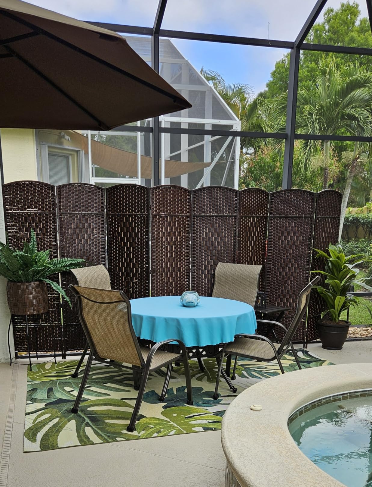 DURASPACE 6 Panels Room Divider 6 FT Tall Weave Fiber Freestanding Double Hinged Extra Wide Folding Screen for Patio Privacy (Brown) customer photo 1