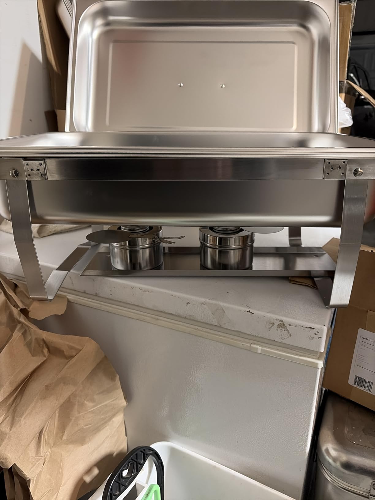 Alpha Living 4 Pack Chafing Dish Full Set - Stainless Steel Catering Chafer with Lids, Pans & Fuel Holders - Buffet Food Warmers for Parties, Events & Weddings - Alpine Gray Handles customer photo 1