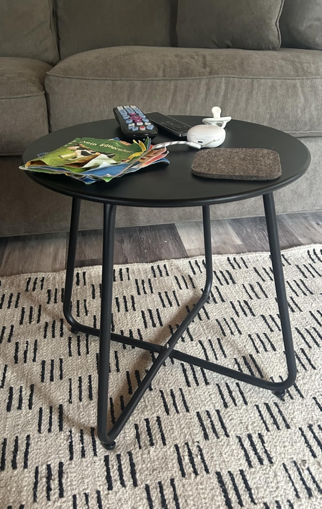 Patio Small Side Table Waterproof Round Metal Steel Weather Resistant Portable Outdoor and Indoor End Table for Garden Balcony Yard, Black customer photo 1