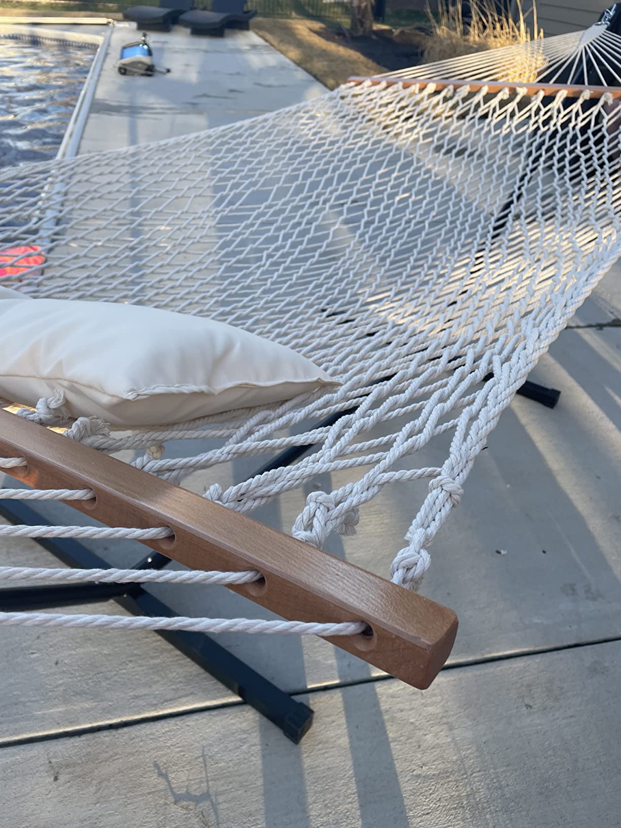 SUNCREAT Double Outdoor Hammock with Stand, Two Person Cotton Rope Hammock with Polyester Pad, Dark Gray customer photo 1