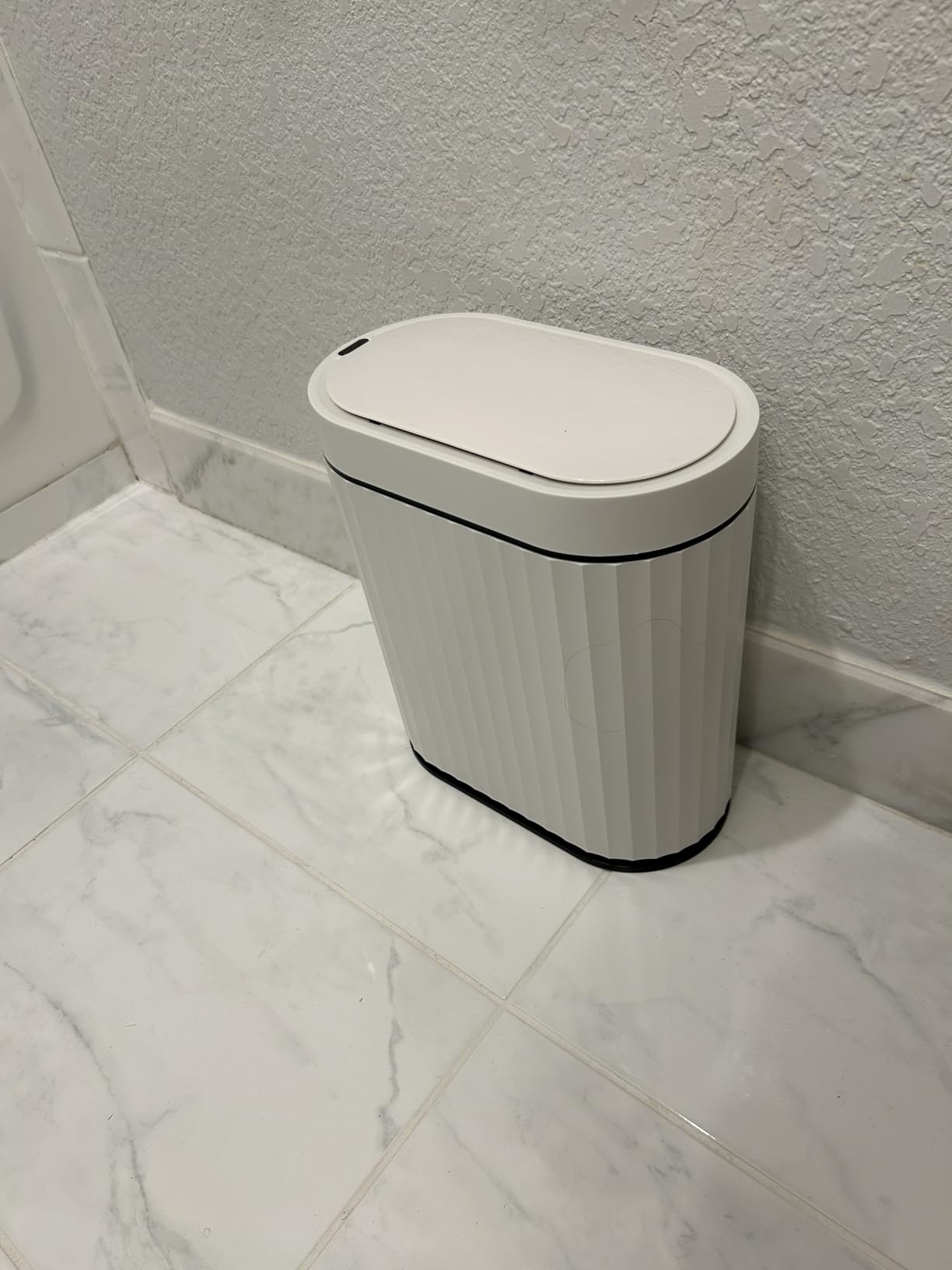 ELPHECO Automatic Motion Sensor Trash Can - 2 Gallon Slimline for Bathroom, Bedroom, Kitchen, Office - White with Gold Trim customer photo 2