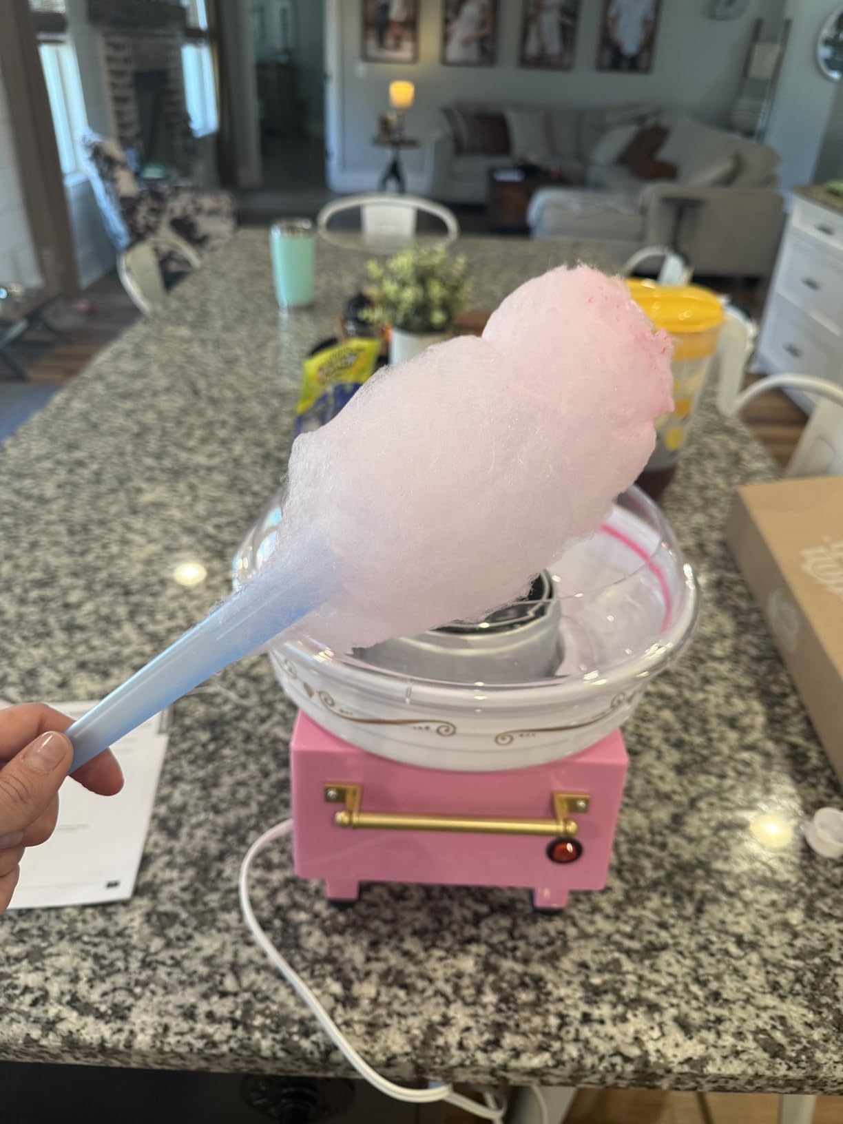 Nostalgia Retro Hard and Sugar Free Countertop Original Cotton Candy Maker, Includes 2 Reusable Cones and Scoop - Red customer photo 2