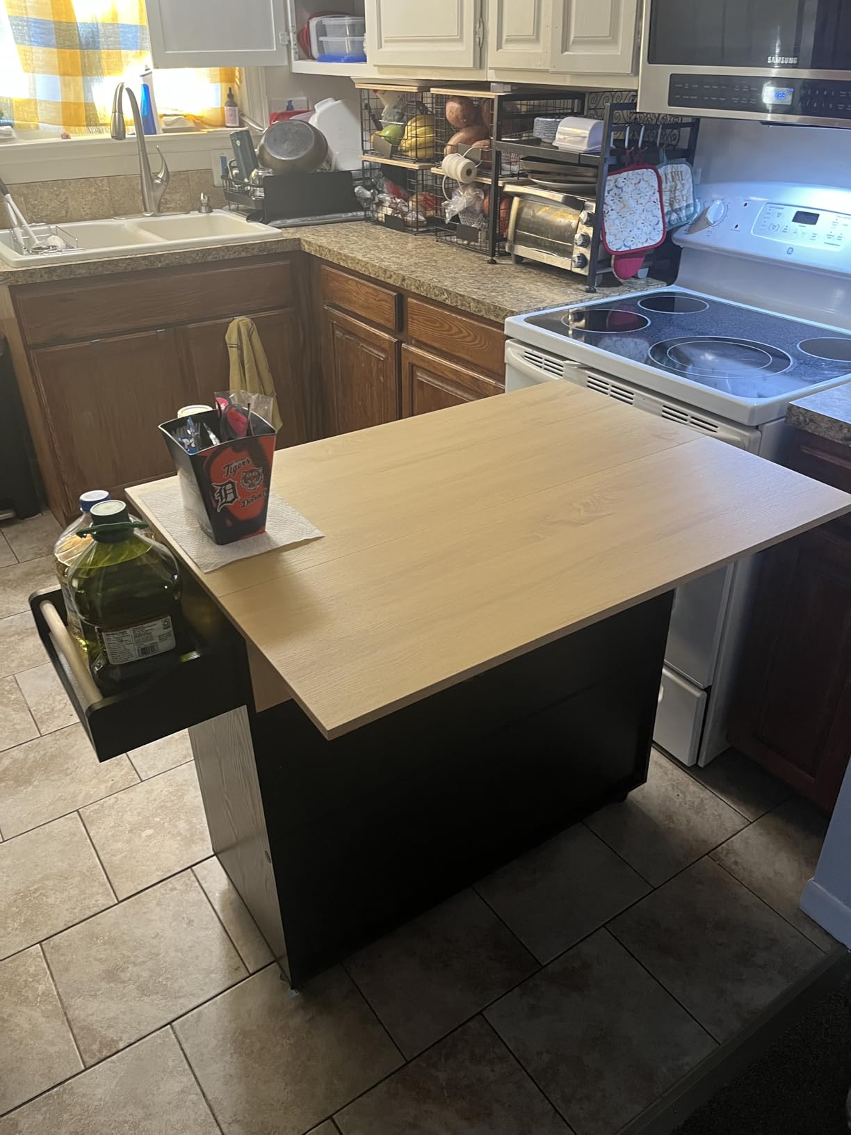 IRONCK Rolling Kitchen Island Table on Wheels with Drop Leaf, Storage Cabinet, Drawer, Spice/Towel Rack, 47.25