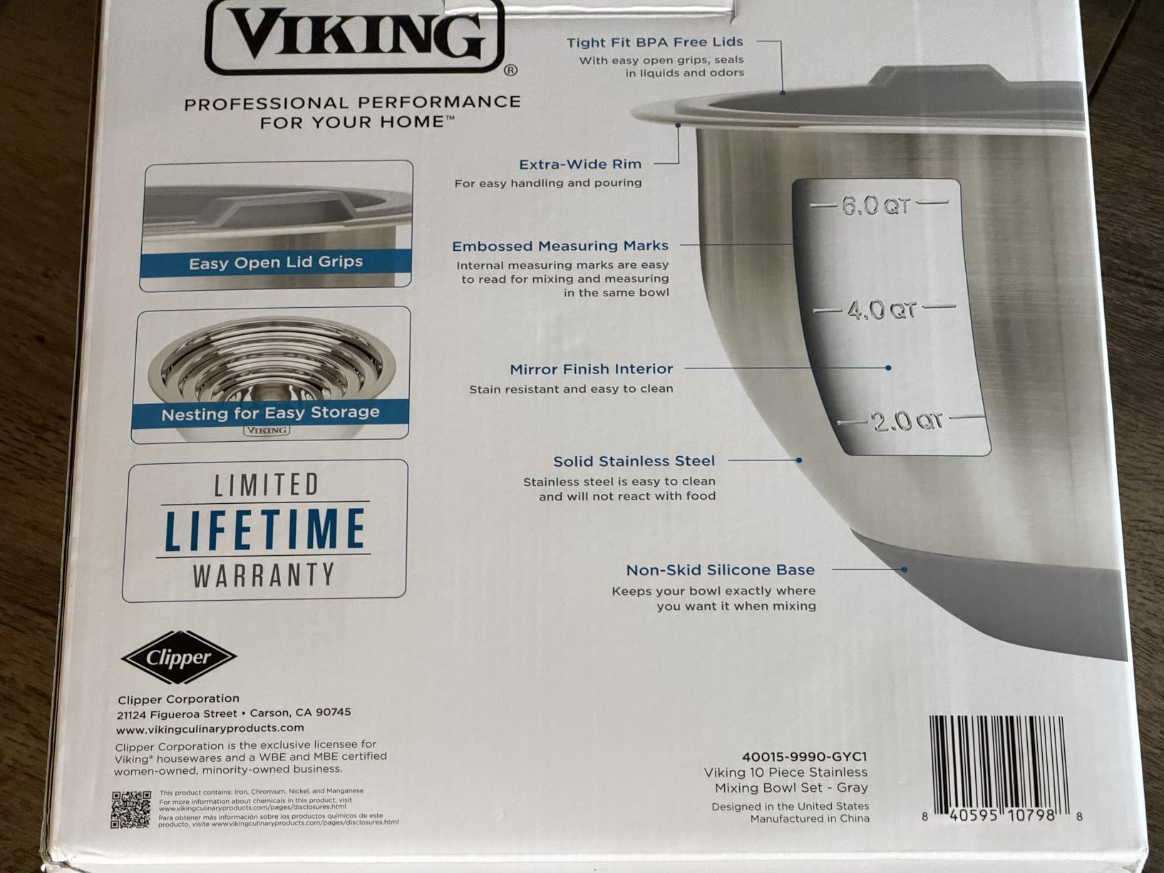 Viking Mixing Bowls Set, 10 Piece Stainless Steel Kitchen Cookware, Non-Slip Silicone Base, Includes Tight Fit Lids, Dishwasher Safe, Black customer photo 2