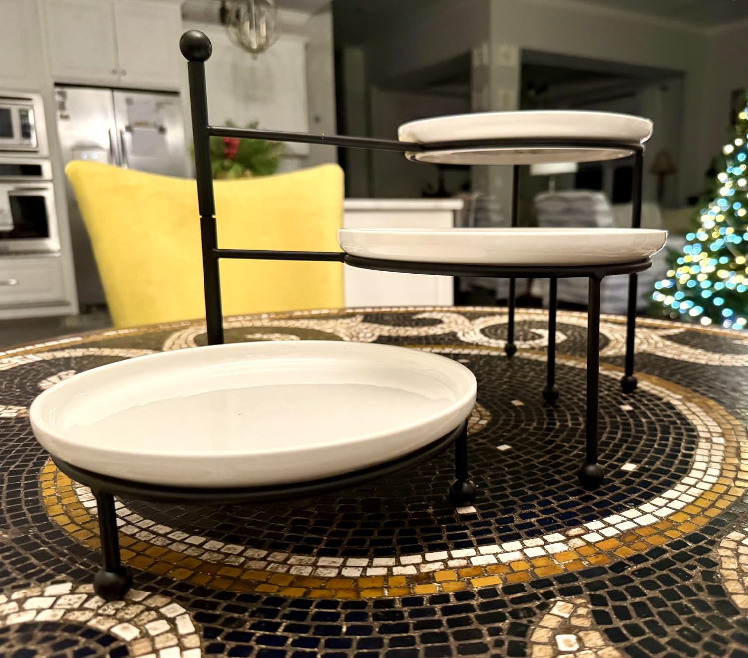 Kanwone 3 Tiered Serving Stand with White Porcelain Plates, 10