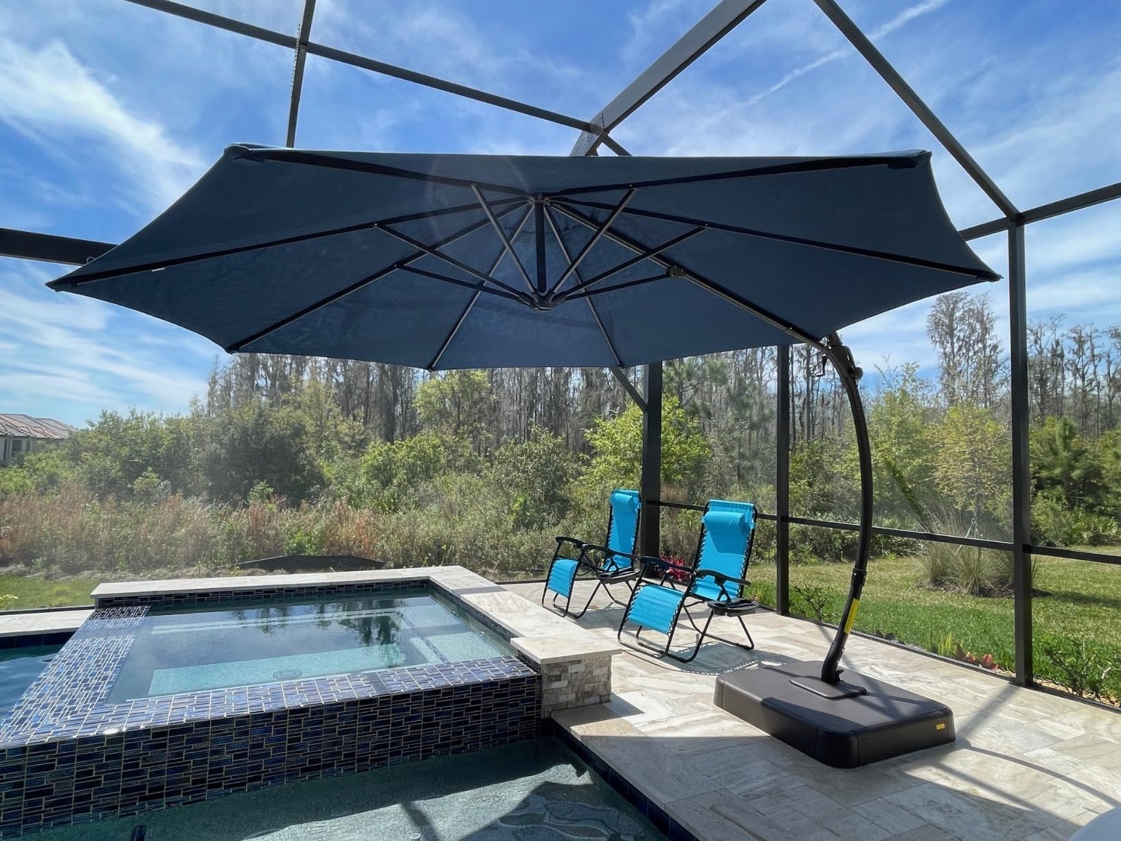 LAUSAINT HOME Outdoor Patio Umbrella with Base included, 11 FT Deluxe Curvy Cantilever Umbrella Heavy Duty Offset Hanging Umbrella with 360° Rotation for Market, Pool, Garden, Backyard, Deck (Beige) customer photo 2