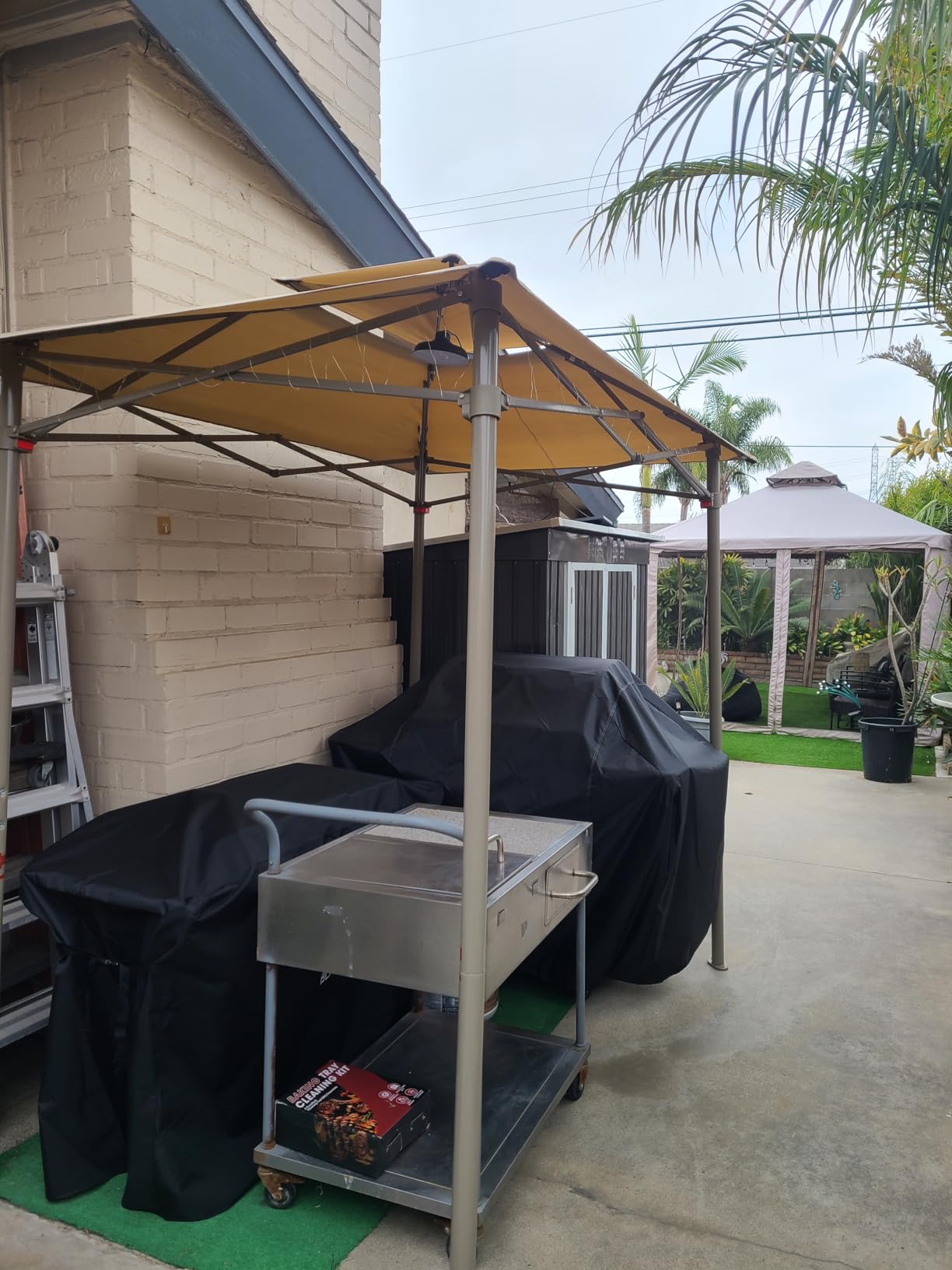 Crown Shades 8x5 Grill Gazebo - Pop Up Canopy for BBQ and Backyard Patio - Easy Outdoor Barbecue Shade Cover with Double Tier Vented Top & 2 Side Shelves (Beige) customer photo 2