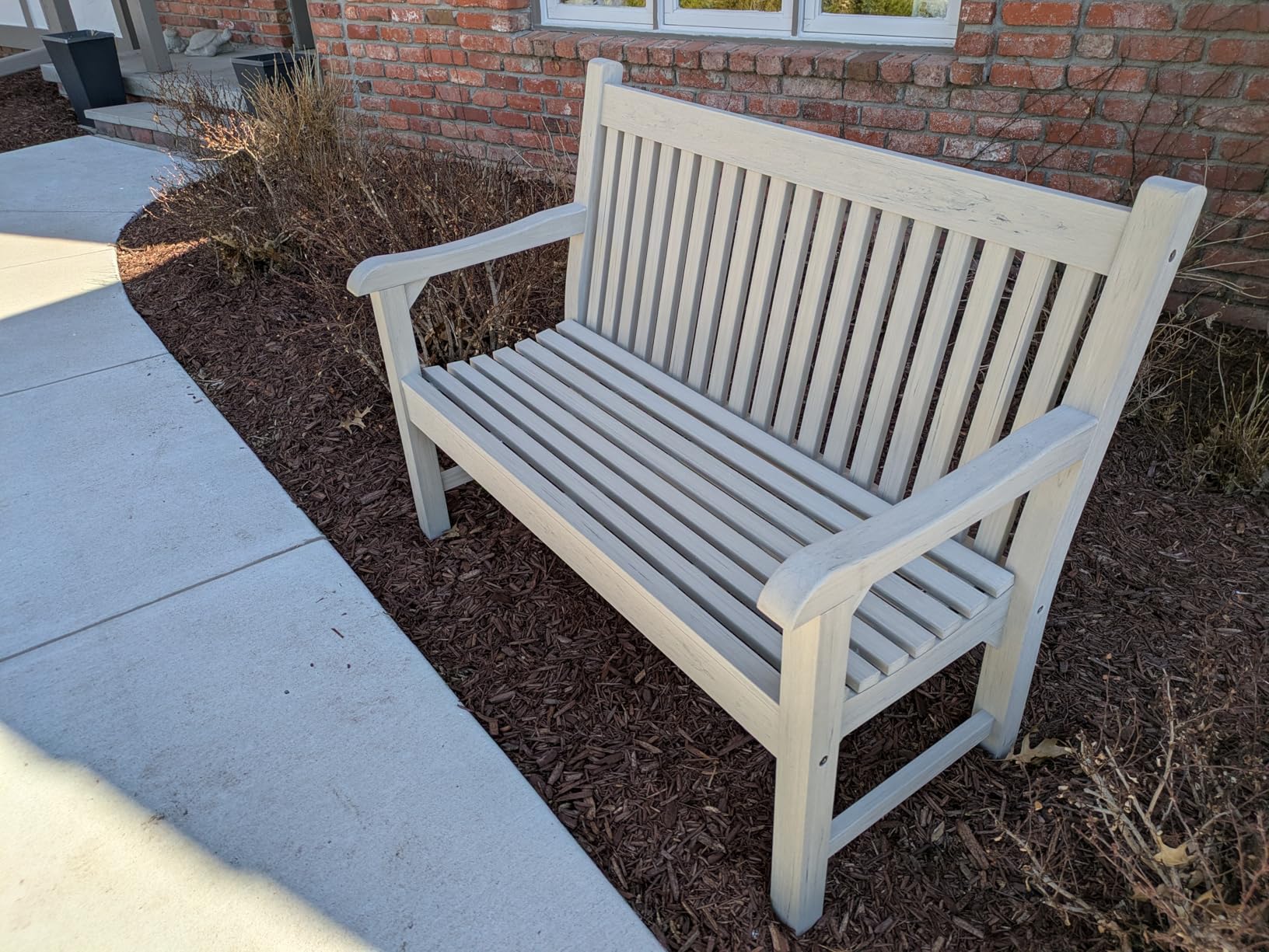 Psilvam 2-Person Poly Lumber Outdoor Bench with 700 Lbs Weight Capacity - Weatherproof Garden Seating for, Balcony Porch & Park, All-Weather Fade-Resistant Patio Furniture (Teak Color) customer photo 2