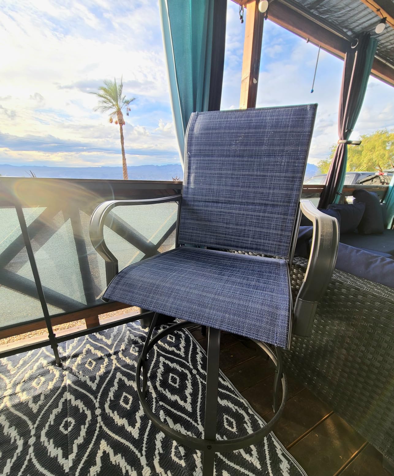 Vongrasig 2 Piece Patio Swivel Bar Chairs, All Weather Metal Textile High Swivel Bar Stools Chairs, Outdoor High Top Bistro Set for Backyard, Lawn Garden, Balcony, Taupe customer photo 1