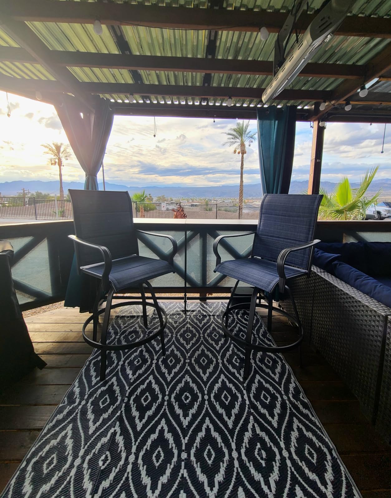 Vongrasig 2 Piece Patio Swivel Bar Chairs, All Weather Metal Textile High Swivel Bar Stools Chairs, Outdoor High Top Bistro Set for Backyard, Lawn Garden, Balcony, Taupe customer photo 2