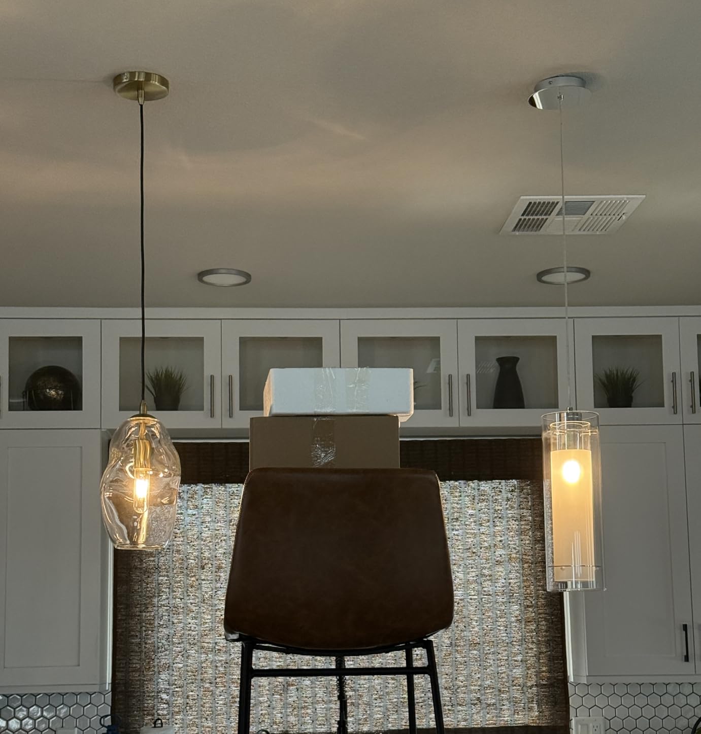 CASAMOTION Pendant Lights Kitchen Island 2 Pack Modern Contemporary Clear Glass Organic Globe Brass Hardware Adjustable Cord Bedroom Dining Table Small Medium Lamp 8 Inch Height customer photo 1