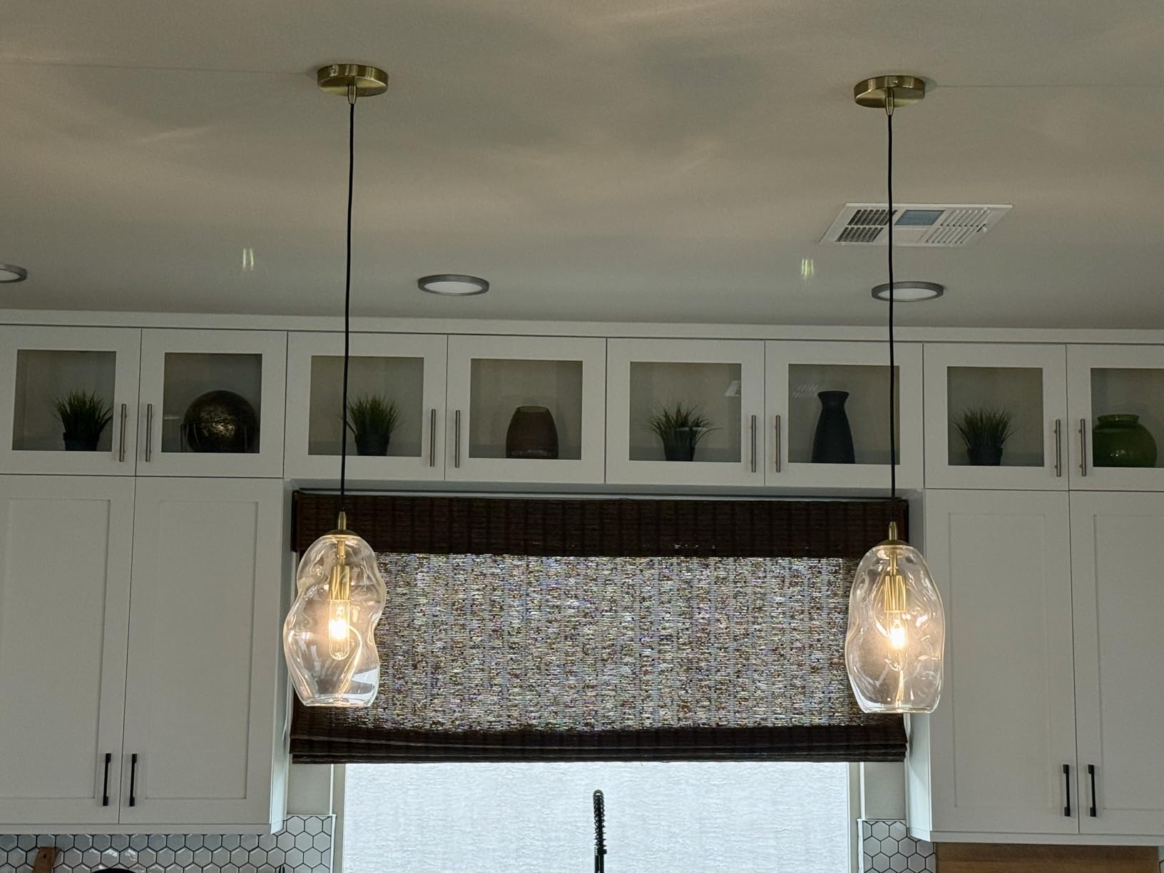 CASAMOTION Pendant Lights Kitchen Island 2 Pack Modern Contemporary Clear Glass Organic Globe Brass Hardware Adjustable Cord Bedroom Dining Table Small Medium Lamp 8 Inch Height customer photo 2