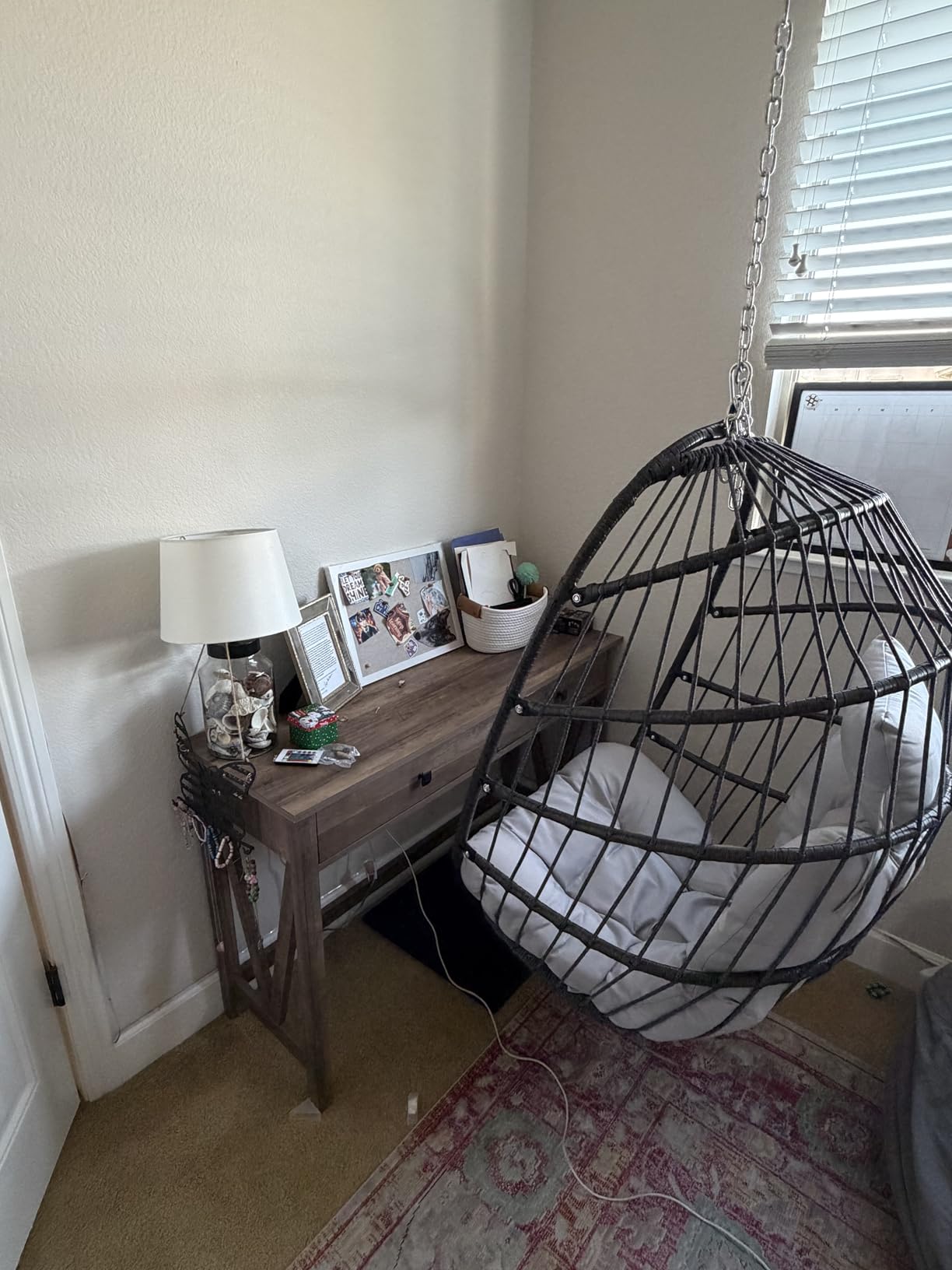 NICESOUL Egg Chair Without Stand Indoor Outdoor, Comfy Patio Wicker Hanging Chair with Cushion, 350lbs Swing Hammock Egg Basket Chairs, All Weather Ceiling/Tree Chairs for Balcony, Beige No Stand customer photo 2