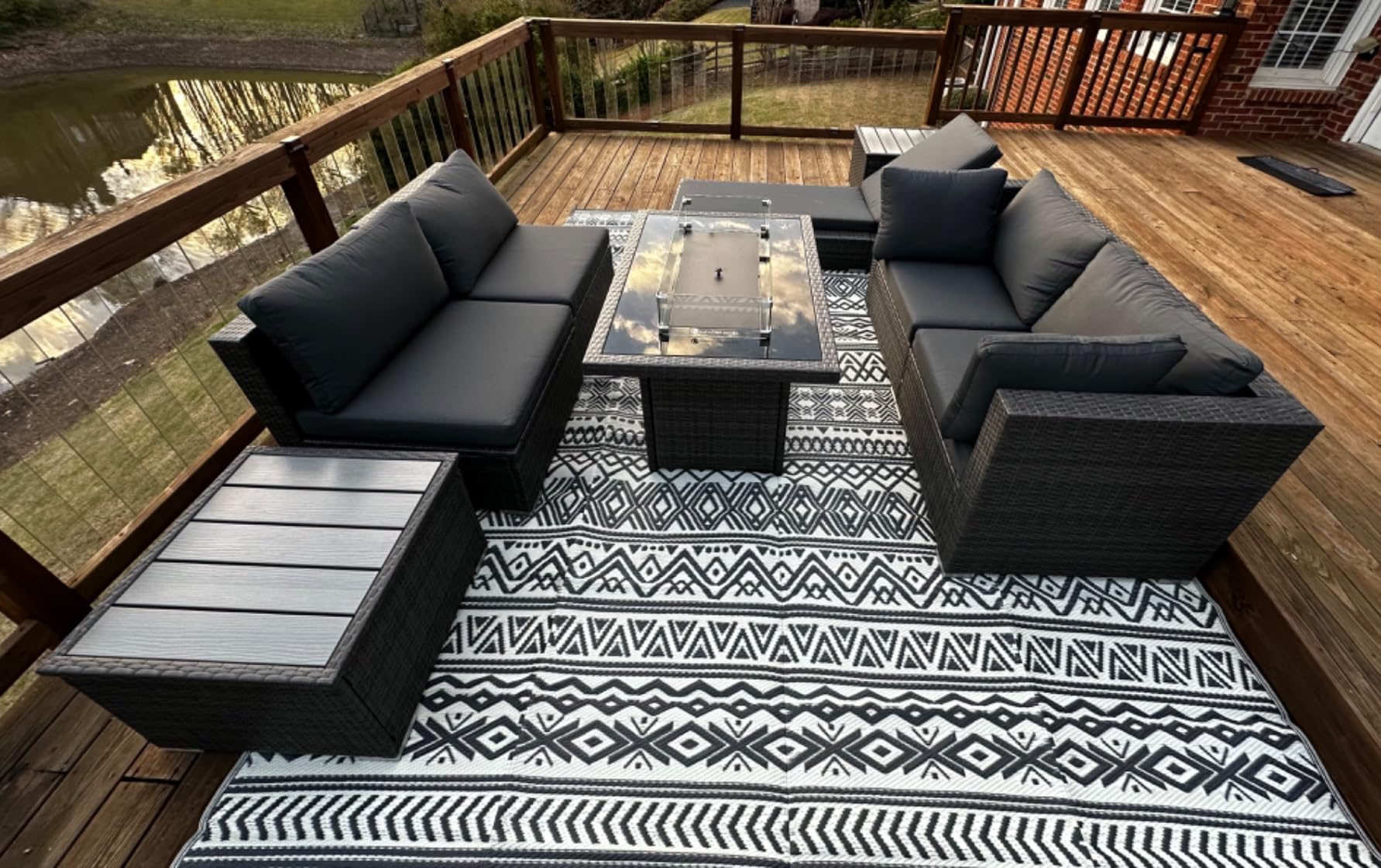 NICESOUL 7 Piece Outdoor Patio Furniture Set with Fire Pit Table Natural Gas & Propane Convertible, 29.3'' High Backrest Deep Wide Seating Conversation Sets, Wicker Sectional Couches, Brown & Beige customer photo 2