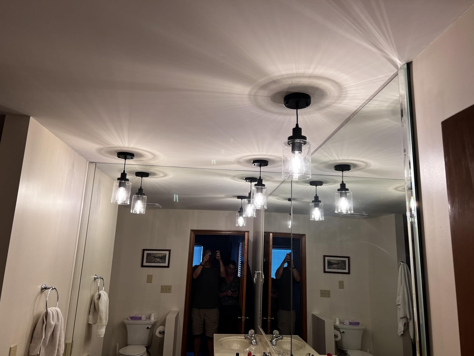 Industrial Pendant Lighting, Modern Clear Glass Shade Farmhouse Adjustable Hanging Light Fixtures for Kitchen Island Living Room Bedroom Hallway, 3-Pack customer photo 2