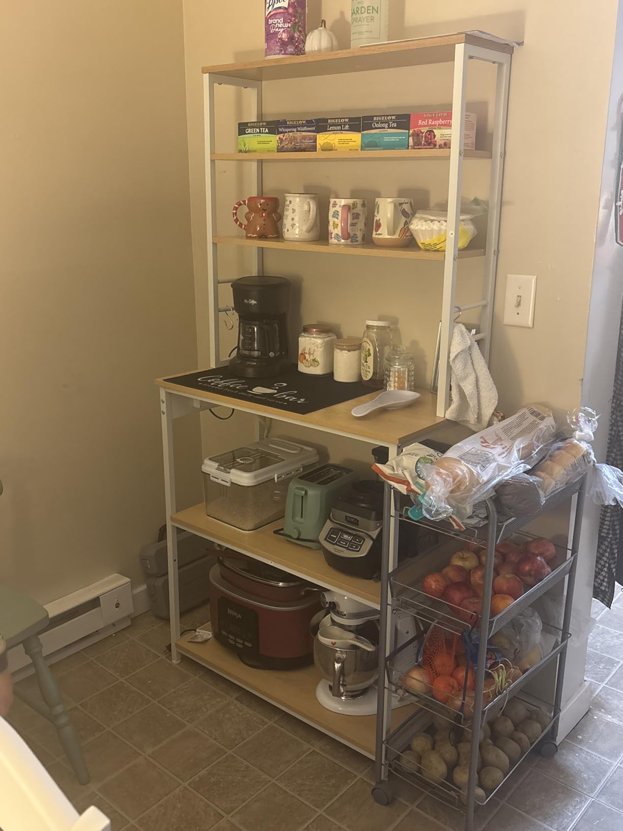 VASAGLE Coffee Bar, 23.6 Inches Baker's Rack for Kitchen with Storage, 6-Tier Kitchen Shelves with 6 Hooks, Microwave Stand, Industrial, Rustic Brown and Ink Black UKKS024B01 customer photo 1