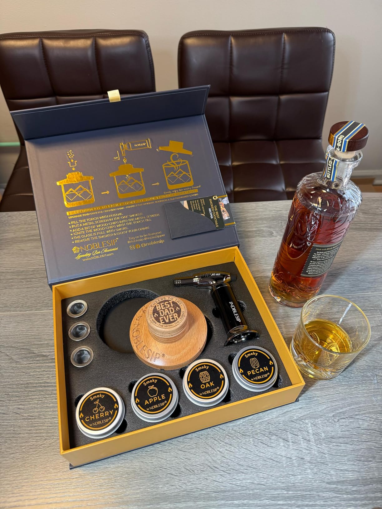 NOBLESIP Whiskey Bourbon Smoker Kit PREMIUM Smoky bar Set. Made from American Oak Natural Wood. Easily Make The Legendary Smoked Cocktails and Old fashioneds at Home. Whisky Men Gift customer photo 1