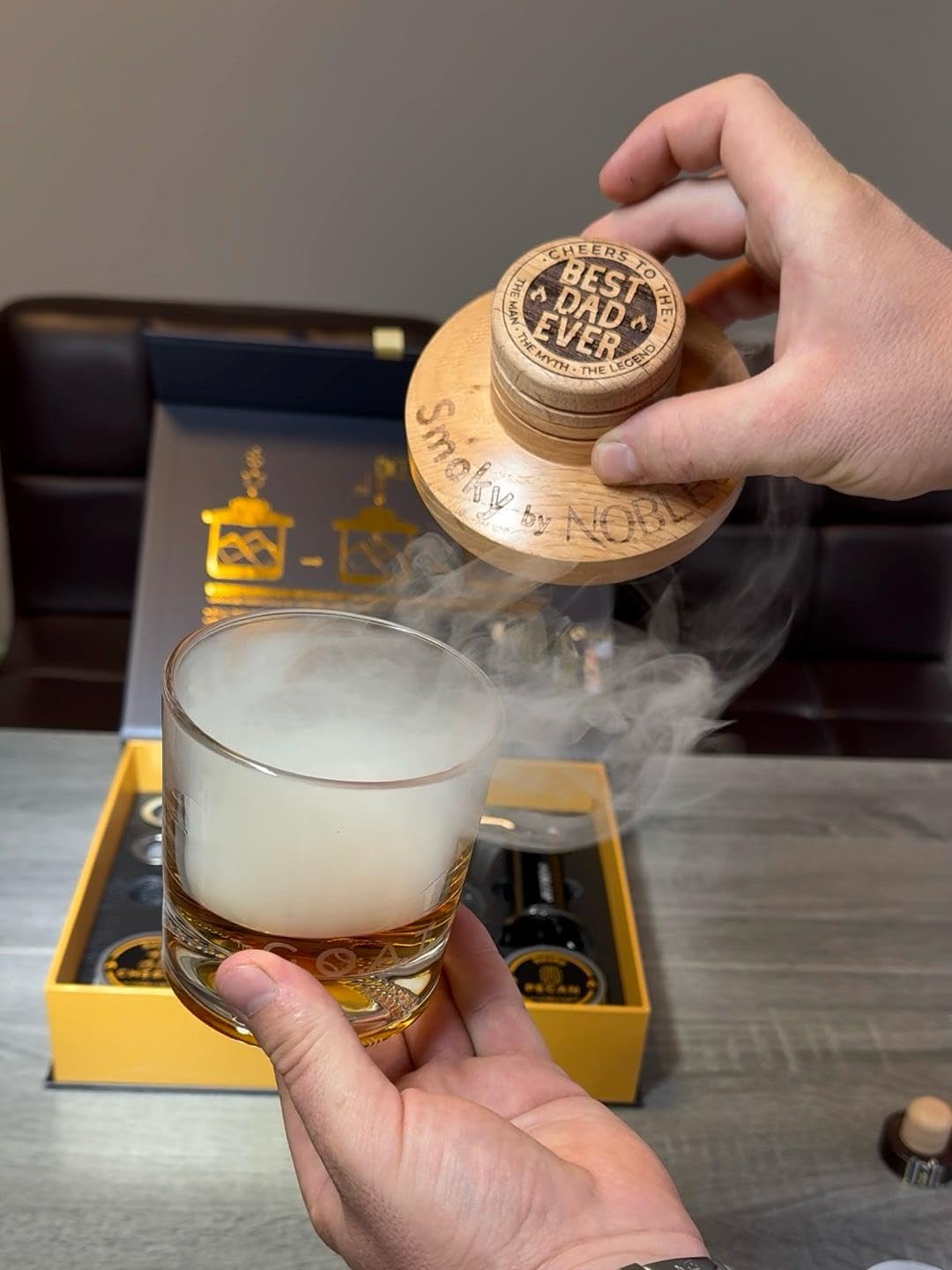 NOBLESIP Whiskey Bourbon Smoker Kit PREMIUM Smoky bar Set. Made from American Oak Natural Wood. Easily Make The Legendary Smoked Cocktails and Old fashioneds at Home. Whisky Men Gift customer photo 3