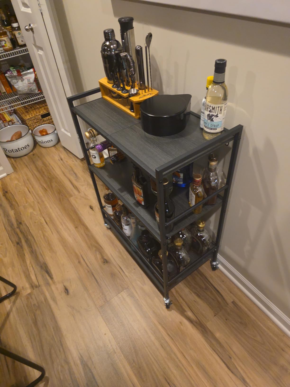TUTOTAK Bar Cart, Serving Cart for Home, Microwave Cart, Drink Cart, Mobile Kitchen Shelf with Wine Rack and Glass Holder customer photo 1