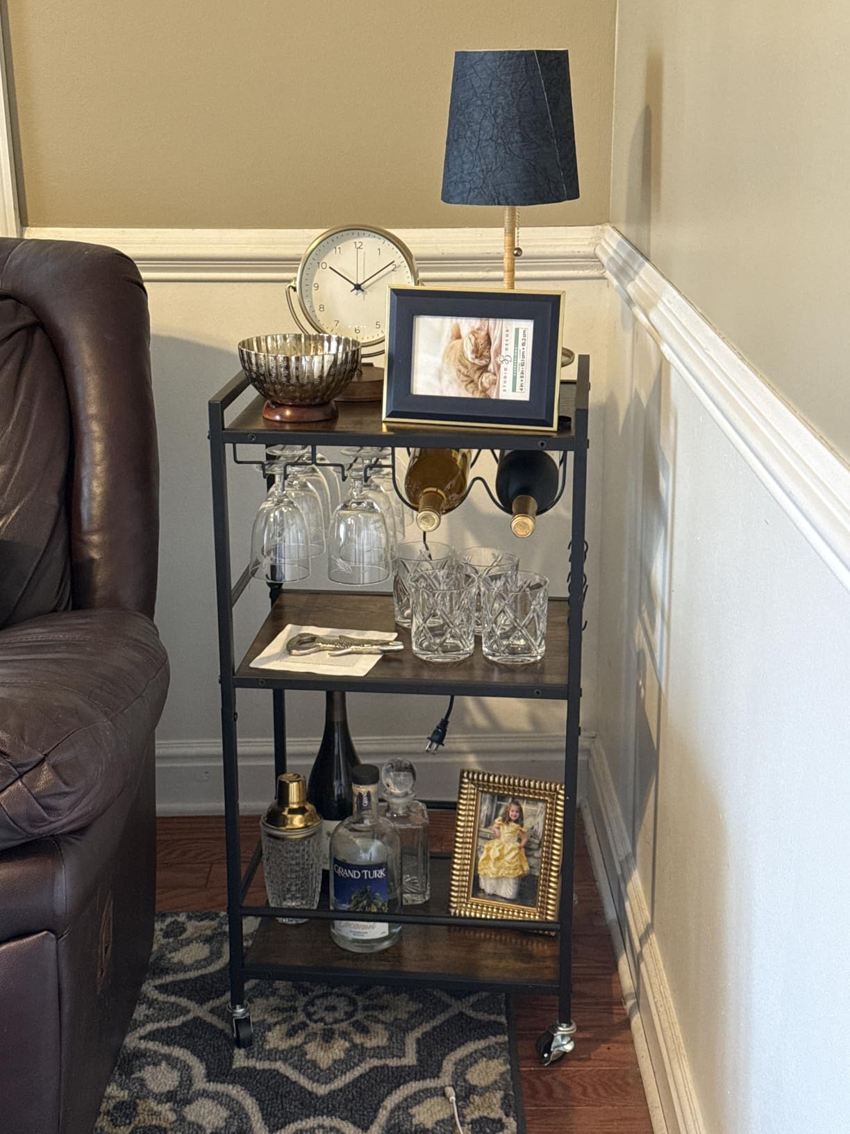 TUTOTAK Bar Cart, Serving Cart for Home, Microwave Cart, Drink Cart, Mobile Kitchen Shelf with Wine Rack and Glass Holder customer photo 2
