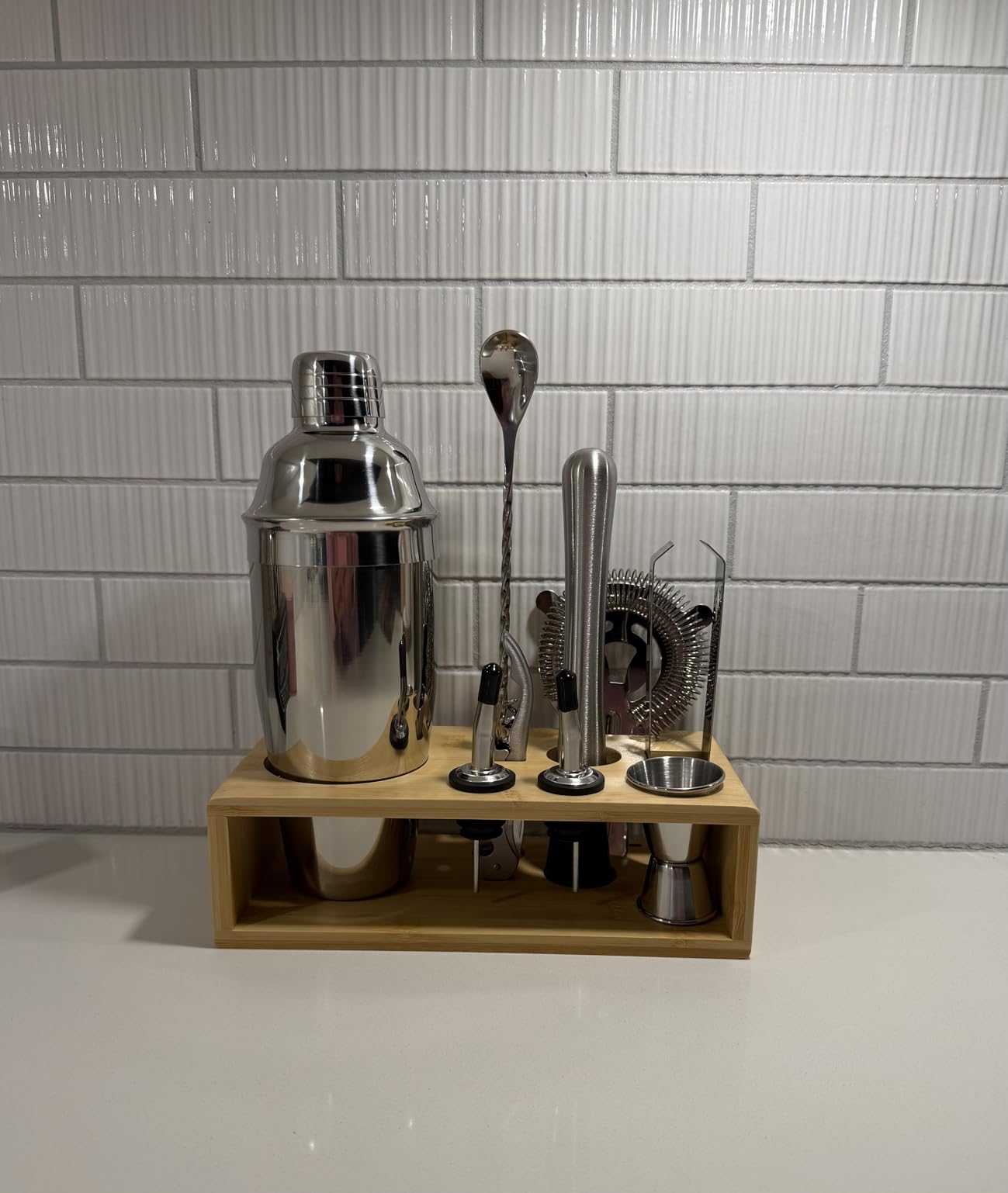 Cocktail Shaker Set, 18/8 Food-Grade Stainless Steel Mixology Bartender Kit 10-Piece Bar Tools with Stylish Bamboo Stand - Rust-Proof & Dishwasher Safe - Professional Martini Shaker Gift customer photo 1