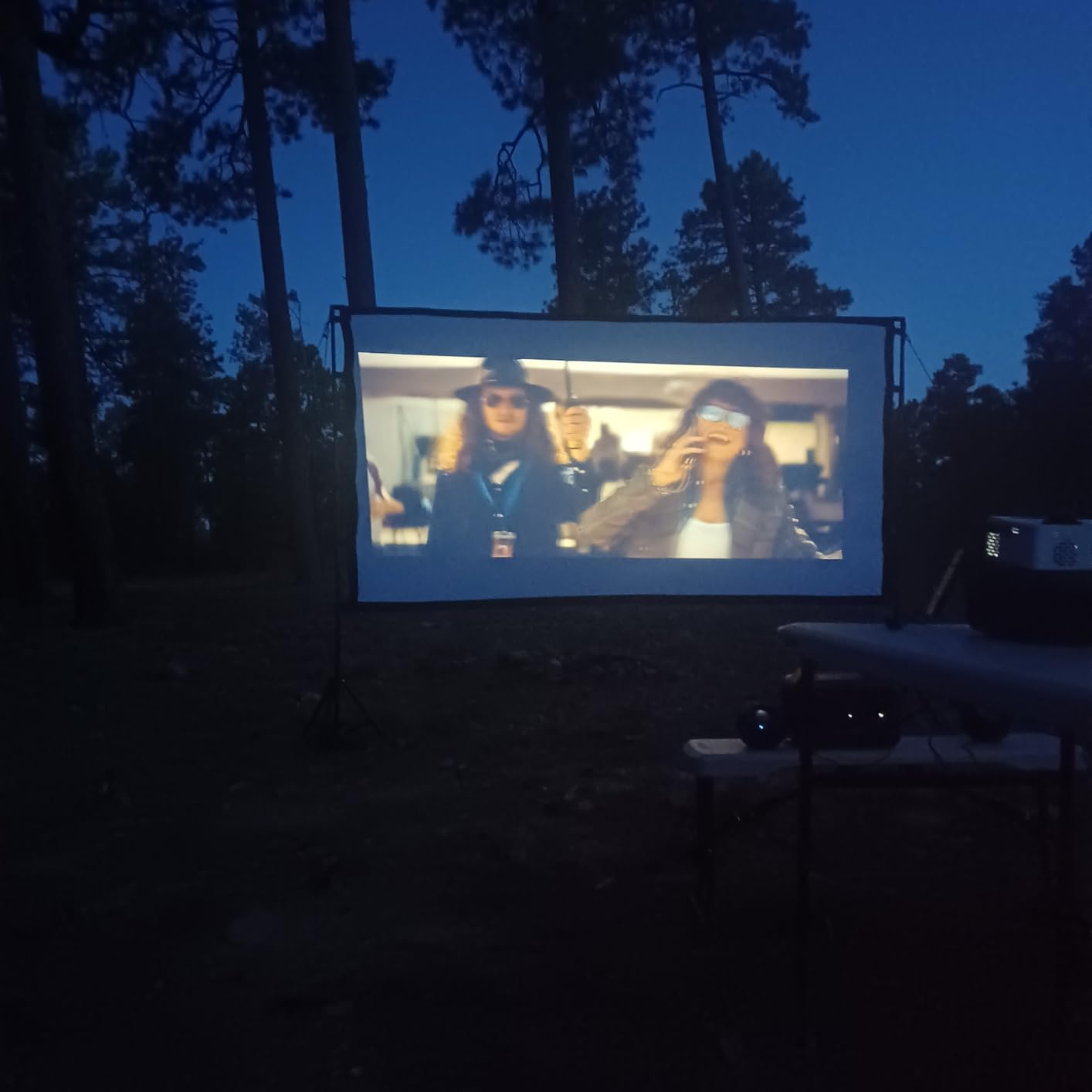 Towond 120 inch Projector Screen with Stand, 4K HD 16:9 Foldable Anti-Crease Indoor Outdoor Movie Screen, Portable Projection Screen for Backyard Theater, Camping, and Office Presentations customer photo 1