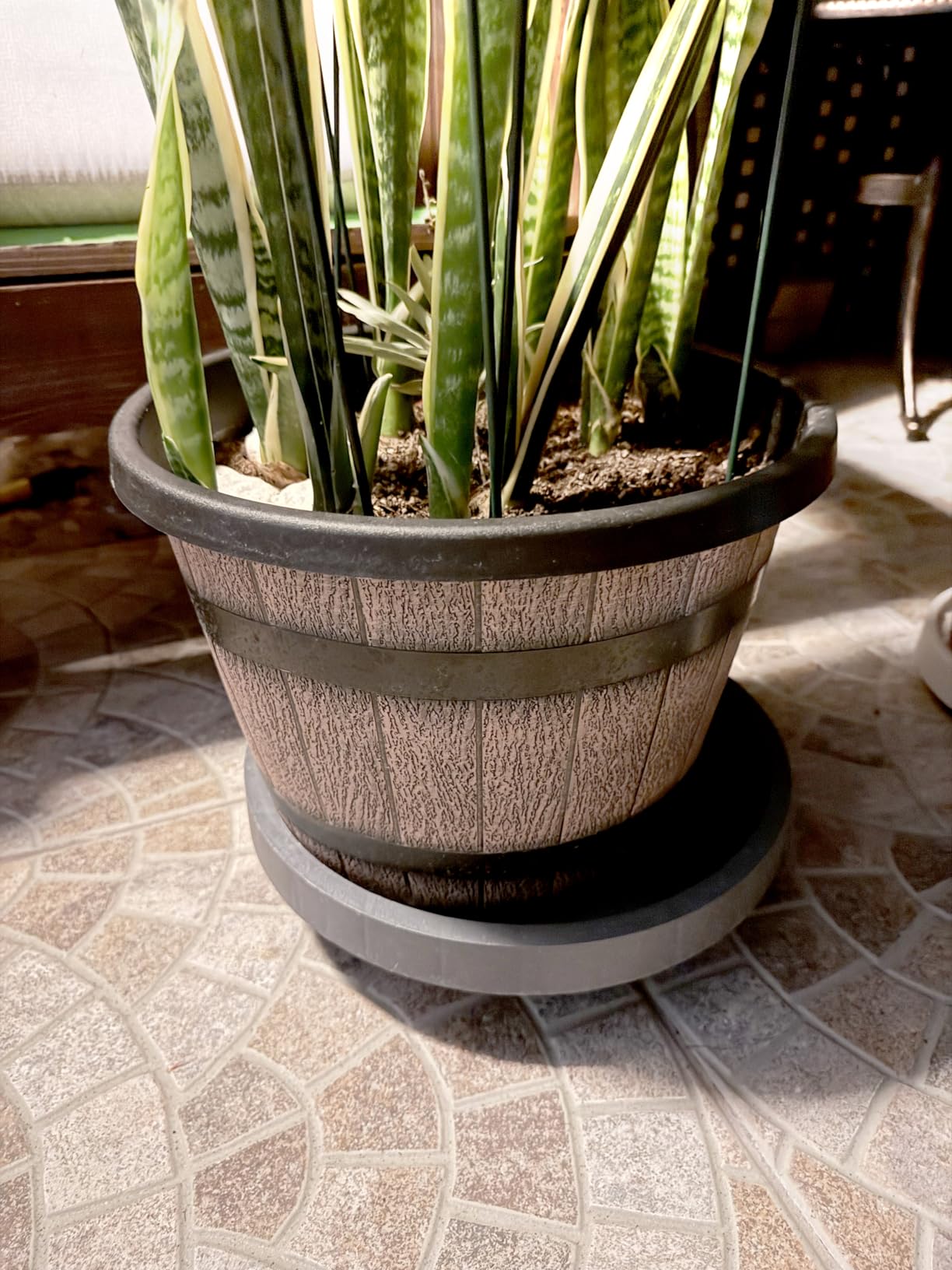 Quarut 3 Pack 10 inch Plant Pots, Whiskey Barrel Planters with Drainage Holes & Saucer customer photo 1