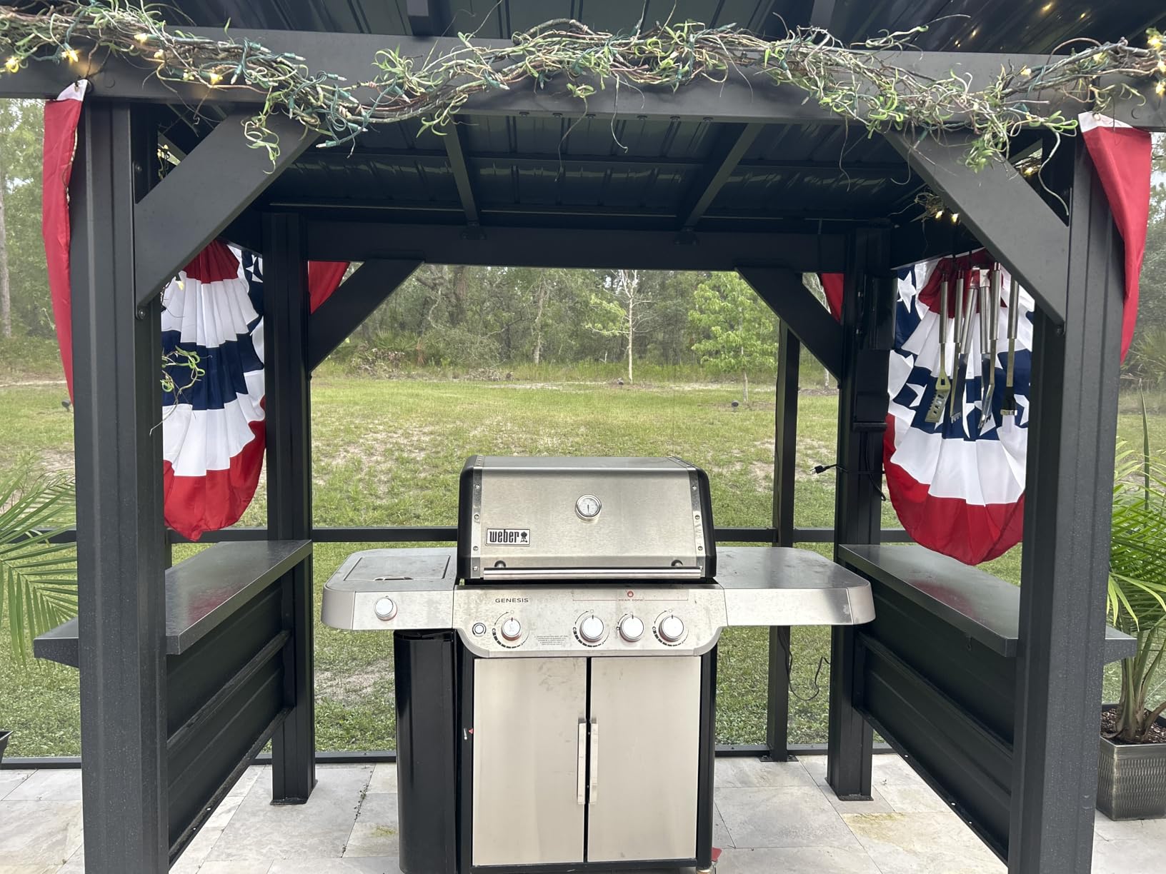Backyard Discovery Rockport XL 12' x 6' Galvanized Steel BBQ Grill Gazebo Pavilion with Hardtop Steel Roof, Bar Tops, Powerport, Snow Support, Wind Resistance, Cook Station for Outdoor Patio or Deck customer photo 2