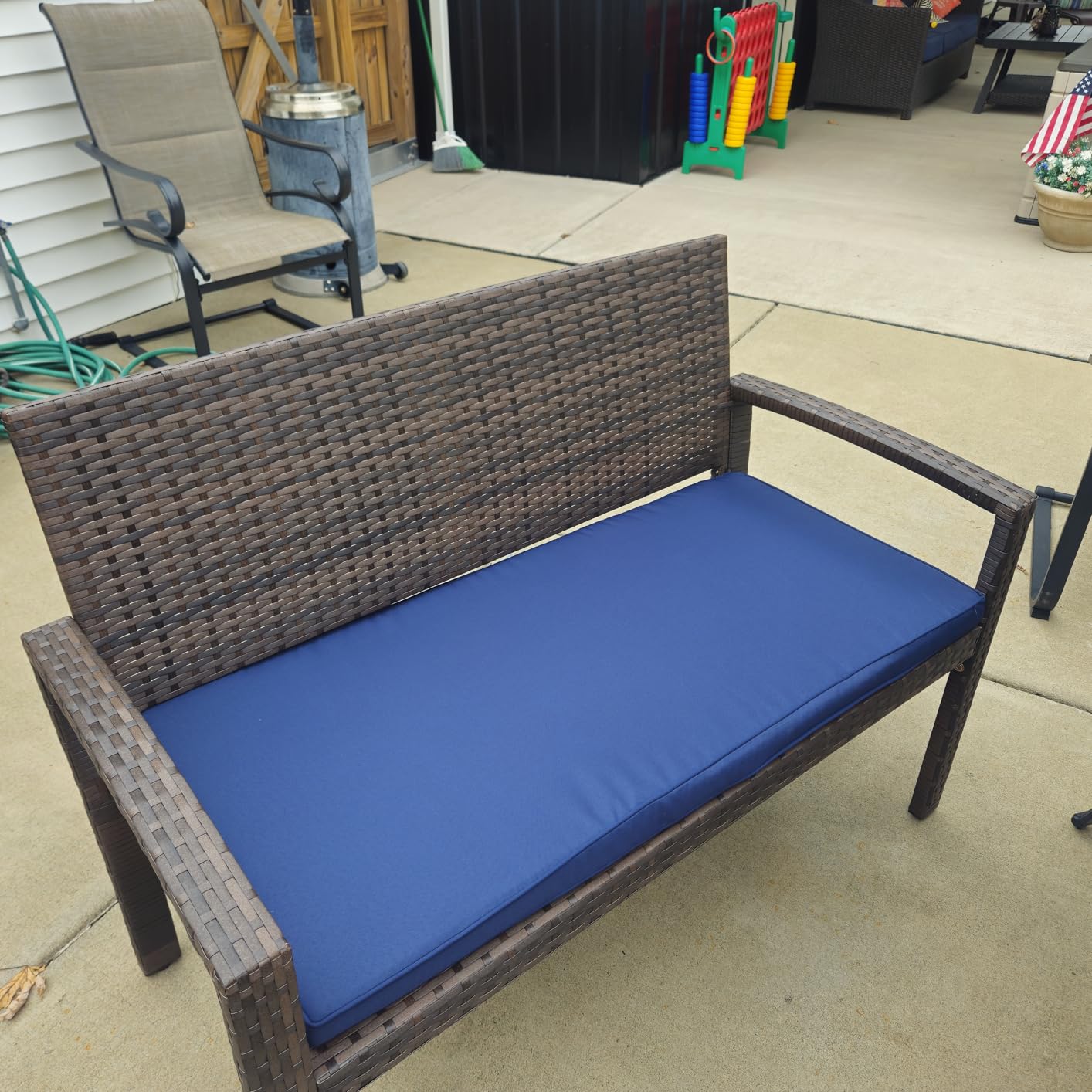 Best Choice Products Outdoor Bench 2-Person Wicker Garden Patio Benches Seating Furniture for Backyard, Porch w/Seat Cushion, 700lb Capacity - Brown/Tan customer photo 1