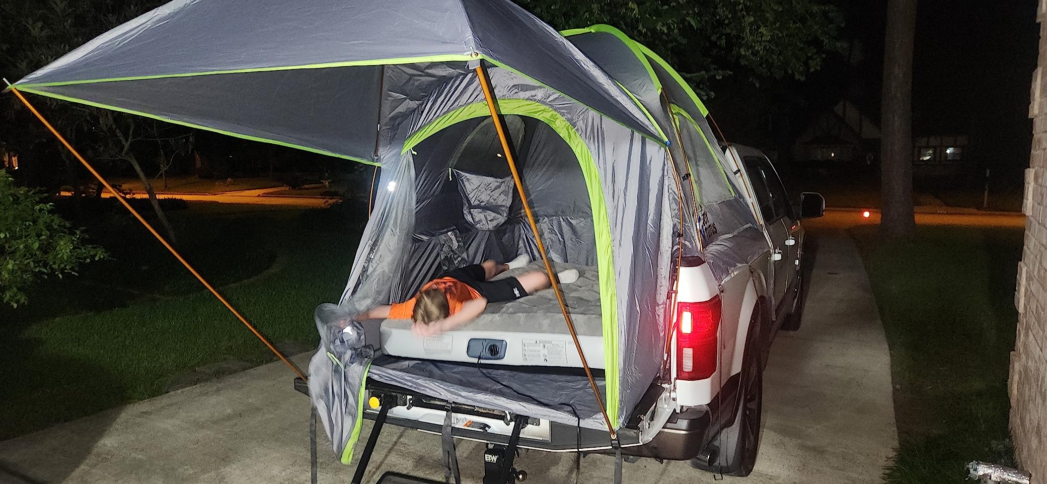 JOYTUTUS Pickup Truck Tent 5.5ft Bed Tent with Removable Awning, Waterproof PU2000mm Double Layer for 2 Person, Portable Truck Bed Tent - Green, Aluminum Pole customer photo 1