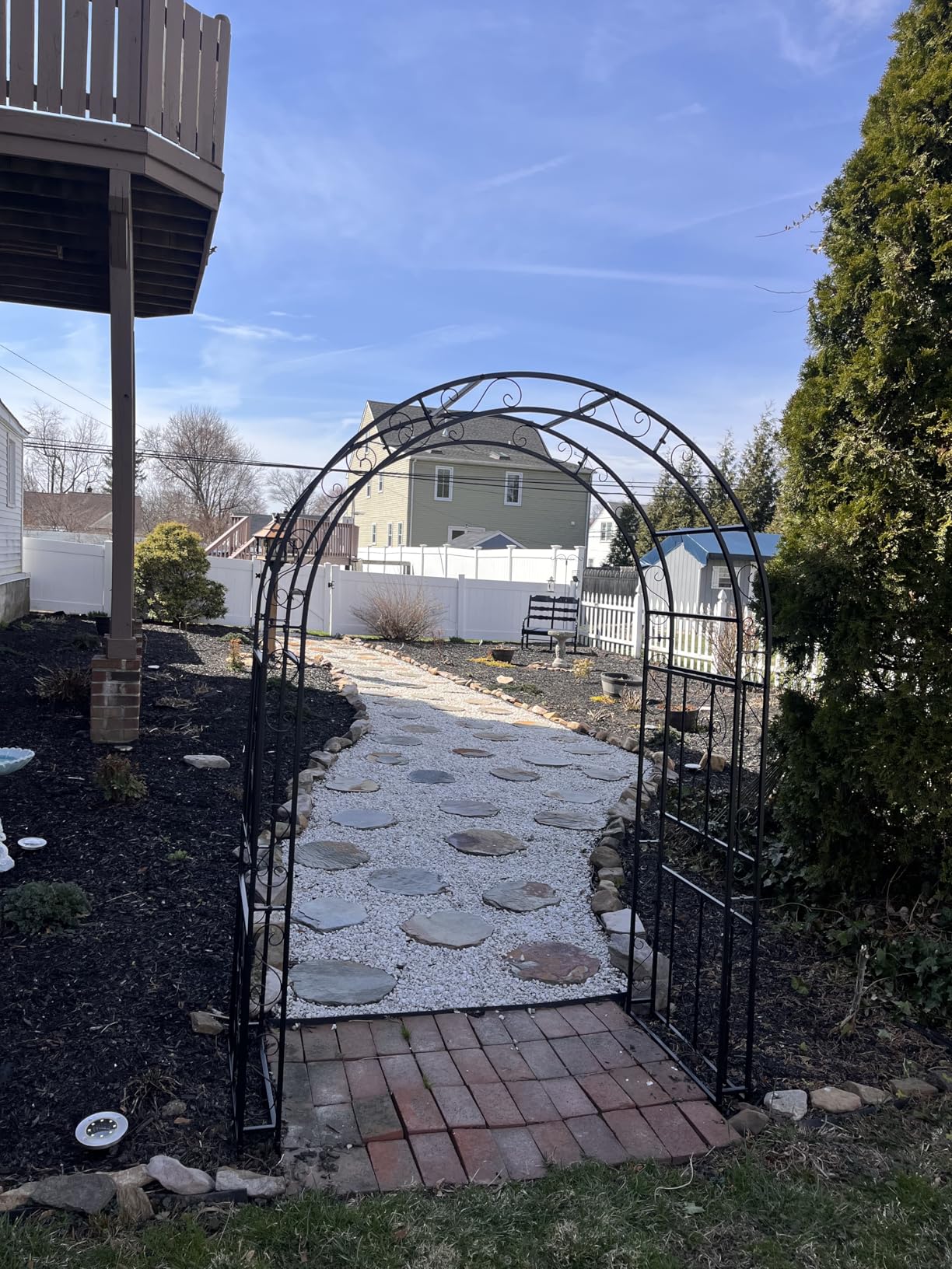 Outvita 7FT Garden Arch Arbor, Heavy Duty Metal Arbour Archway, Decorative Frame Stand Trellis with 7 Inch Ground Stakes for Wedding Ceremony Party Plant Climbing Rose Vines Lawn Courtyard Patio Black customer photo 1