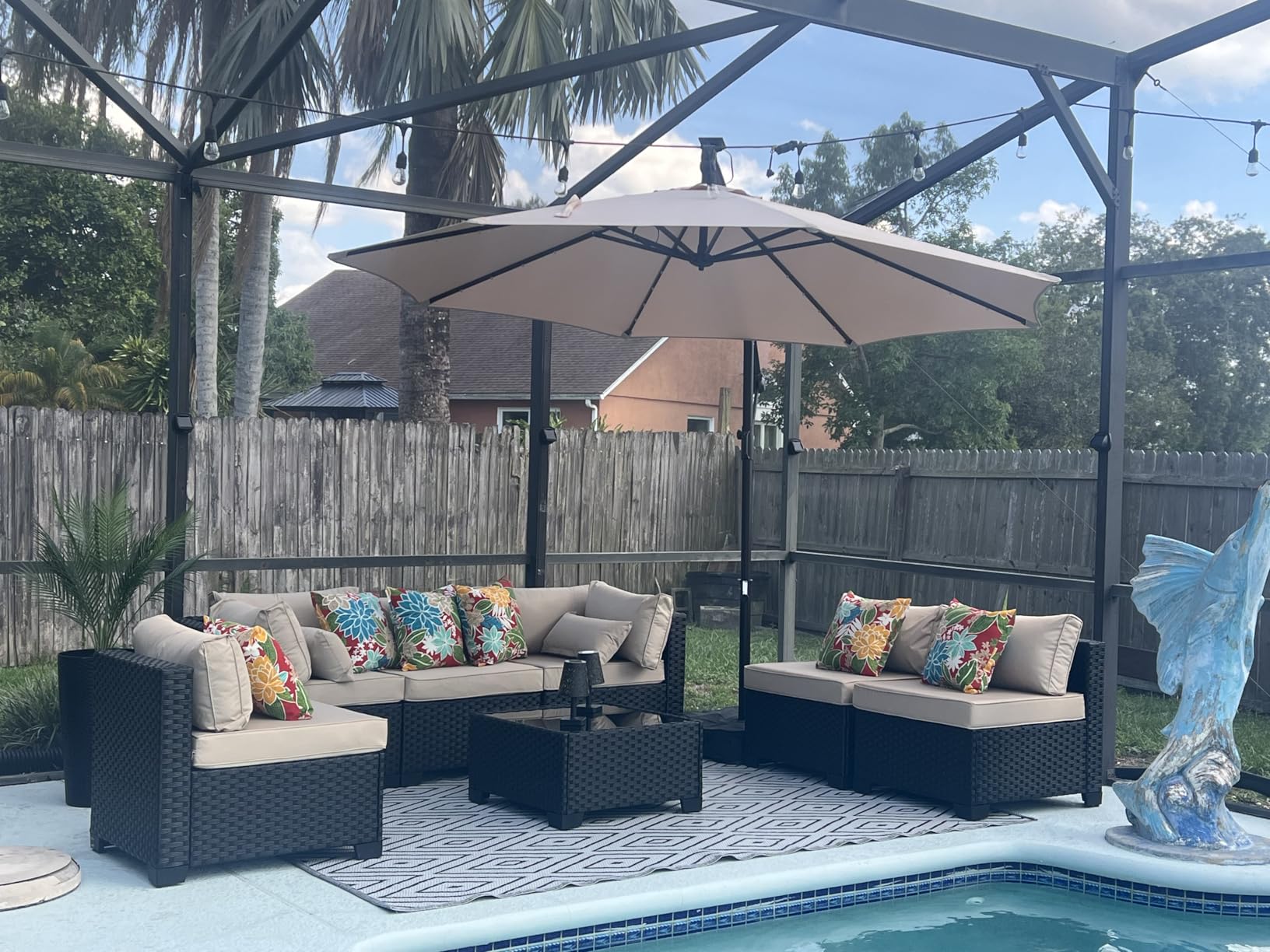 Valita Patio Furniture Set 30 Inches Fire Pit 7-Piece Outdoor Sectional Patio Couch 50000 BTU Steel Propane Fire Pit Table with No-Slip Cushions and Waterproof Cover, Khaki customer photo 2