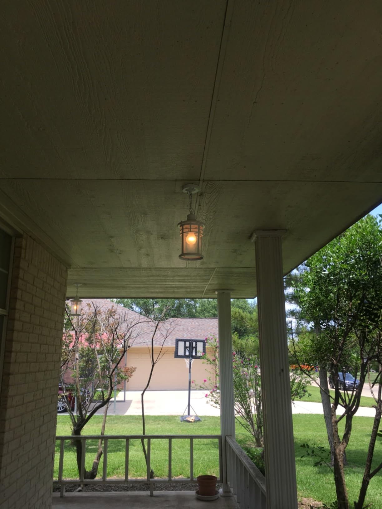 Darkaway Outdoor Pendant Lights for Porch, Outdoor Chandelier Hanging Porch Lights Ceiling Mount Aluminum with Seeded Glass for Front Porch Gazebo Patio (Medium, Black) customer photo 1