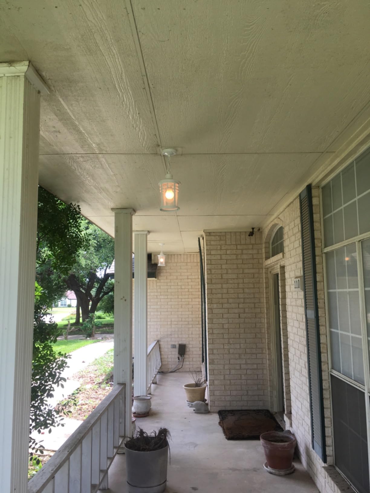 Darkaway Outdoor Pendant Lights for Porch, Outdoor Chandelier Hanging Porch Lights Ceiling Mount Aluminum with Seeded Glass for Front Porch Gazebo Patio (Medium, Black) customer photo 2